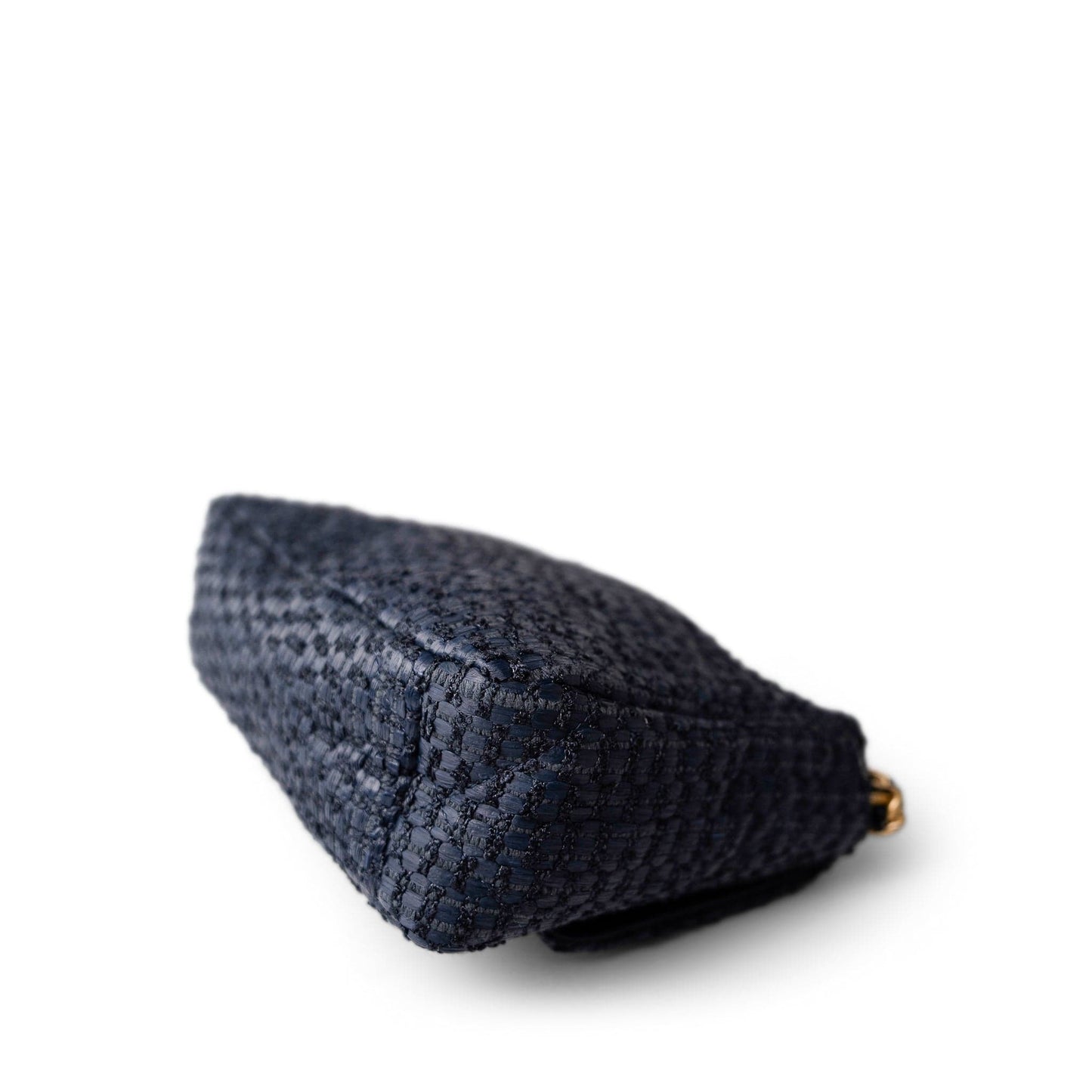 Navy Raffia Quilted 19 Flap Small Mixed Hardware