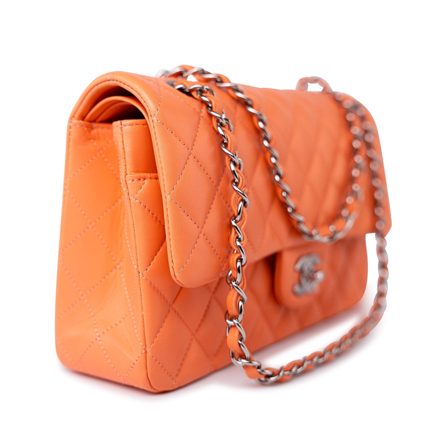 21S Neon Orange Lambskin Quilted Classic Flap SWH