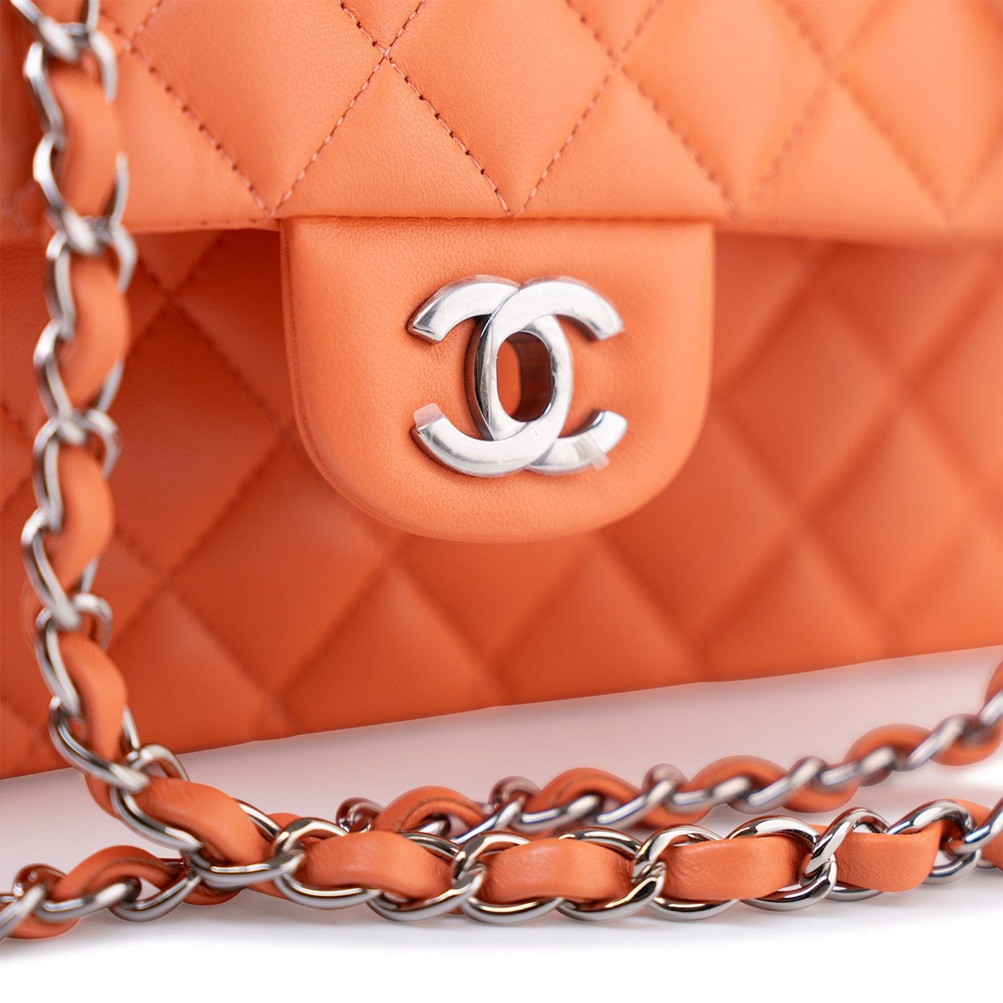 21S Neon Orange Lambskin Quilted Classic Flap SWH