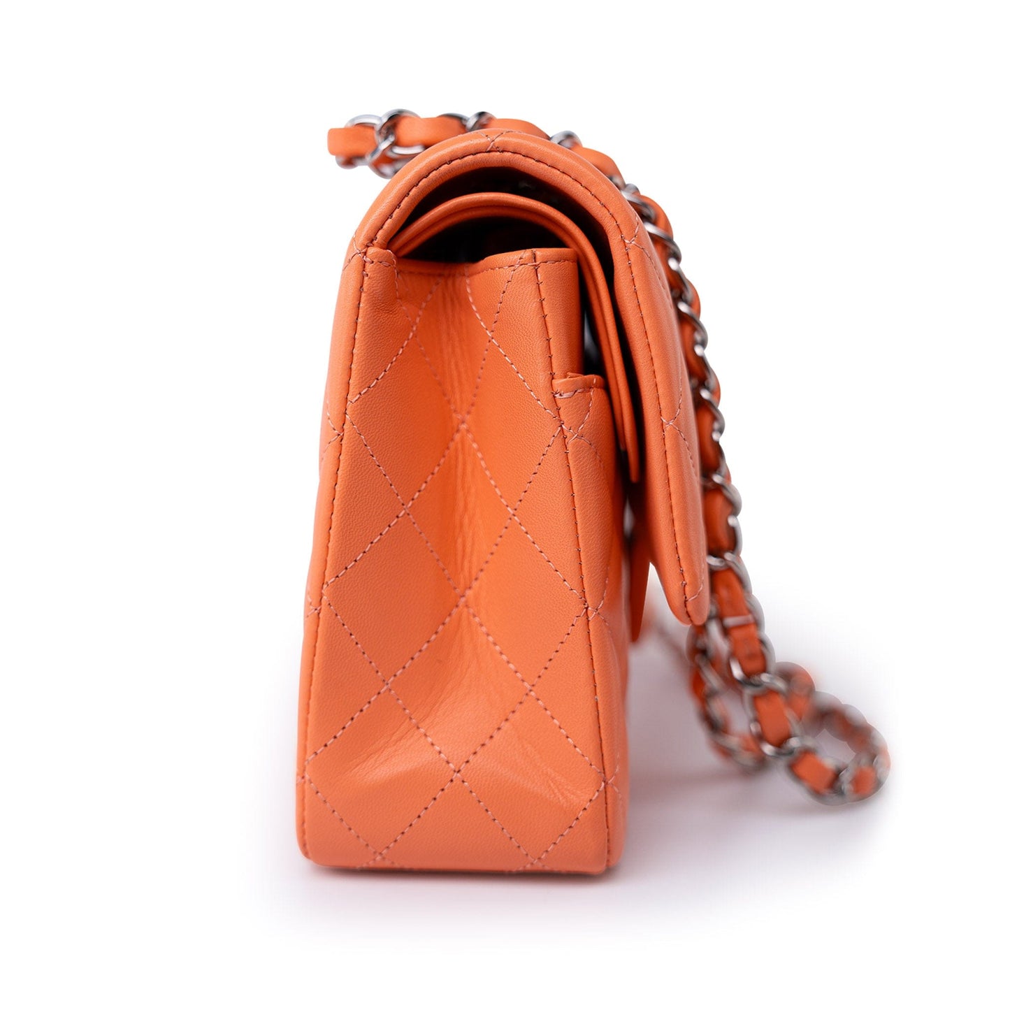 21S Neon Orange Lambskin Quilted Classic Flap SWH
