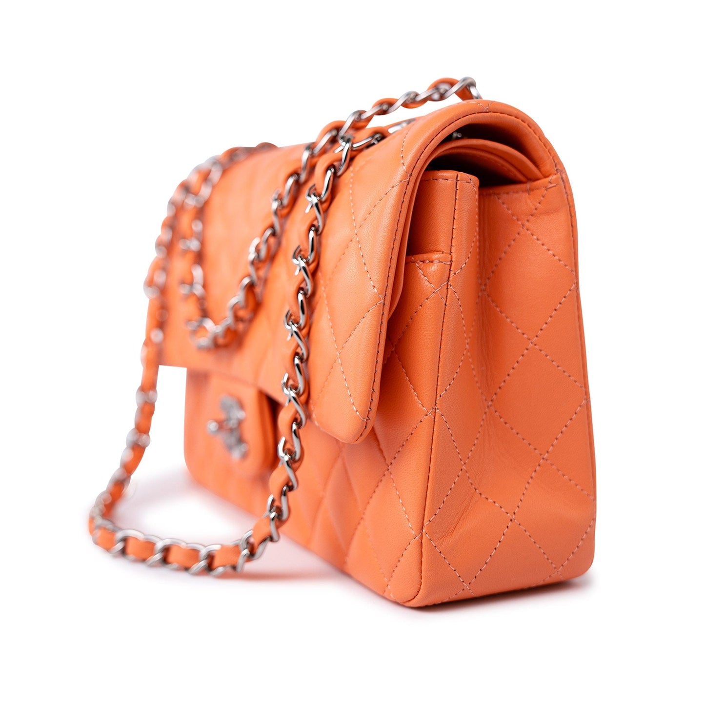 21S Neon Orange Lambskin Quilted Classic Flap SWH