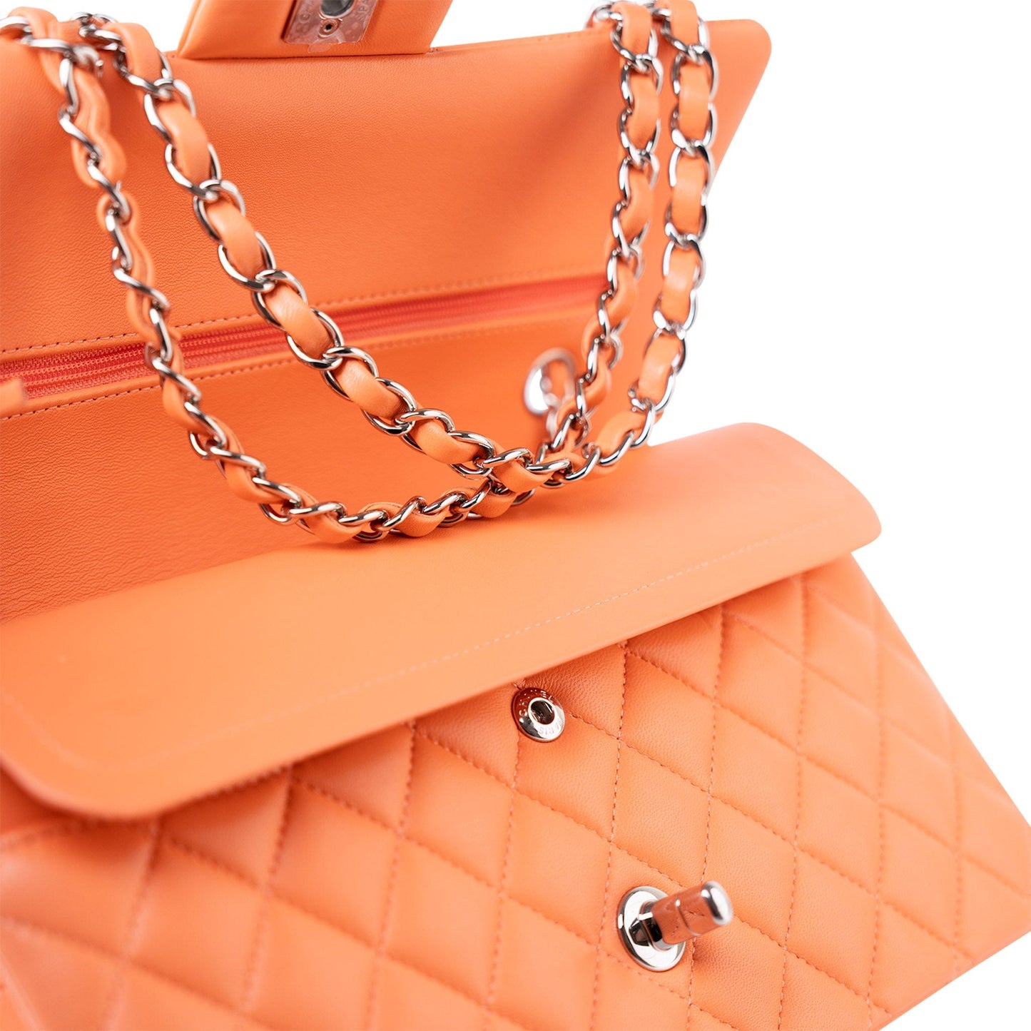 21S Neon Orange Lambskin Quilted Classic Flap SWH