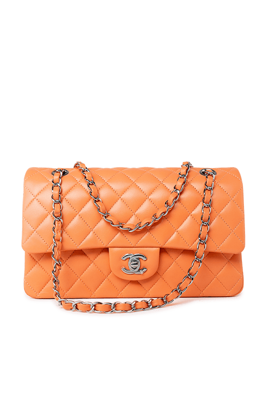 21S Neon Orange Lambskin Quilted Classic Flap SWH