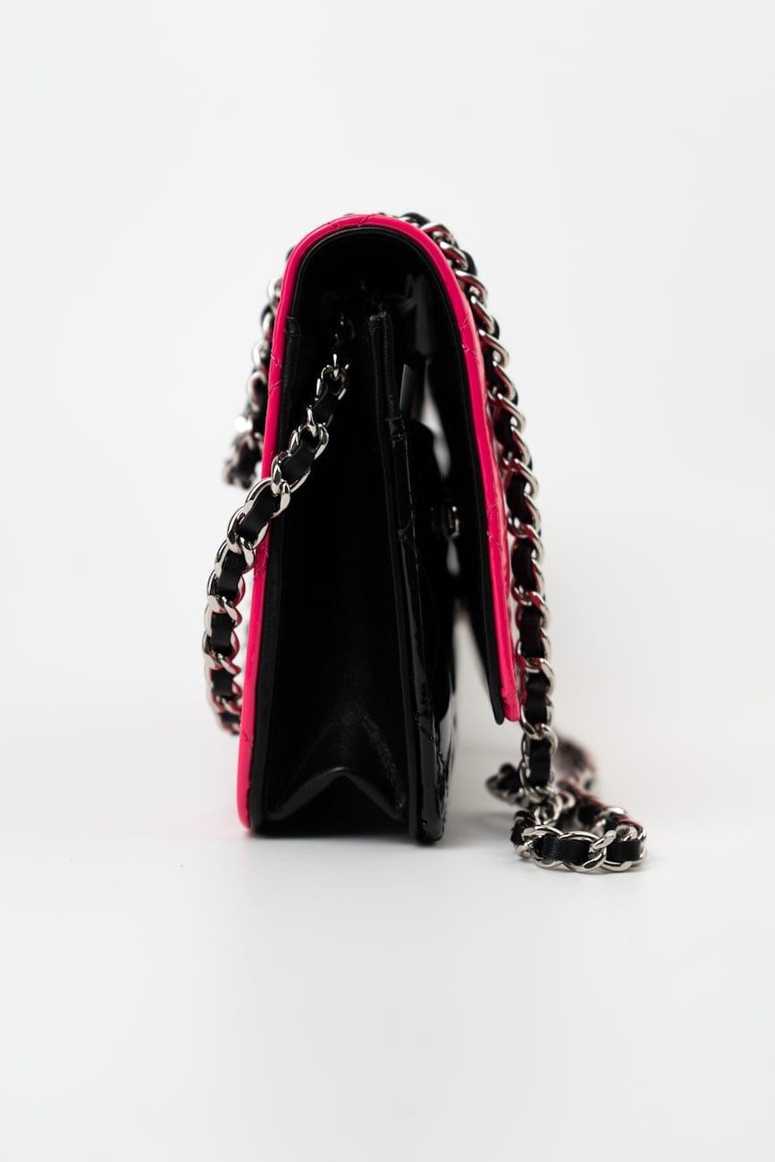 Patent Quilted Pink Black Bi-Color Wallet On Chain WOC