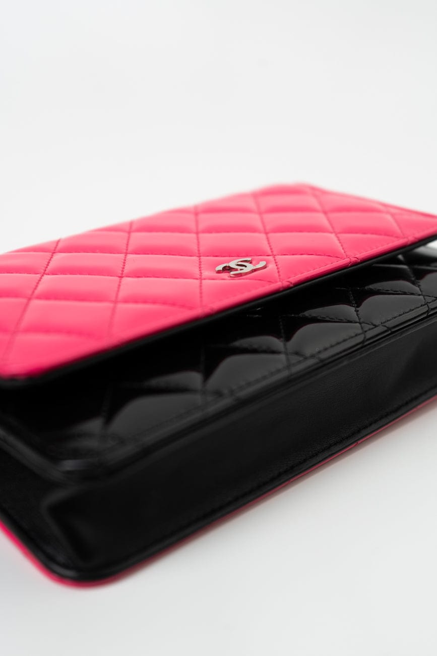 Patent Quilted Pink Black Bi-Color Wallet On Chain WOC