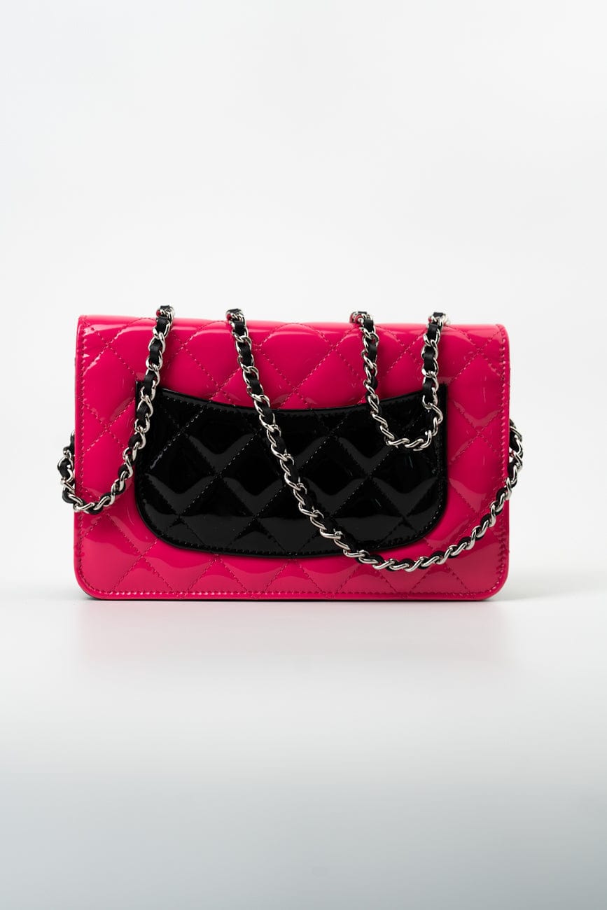 Patent Quilted Pink Black Bi-Color Wallet On Chain WOC