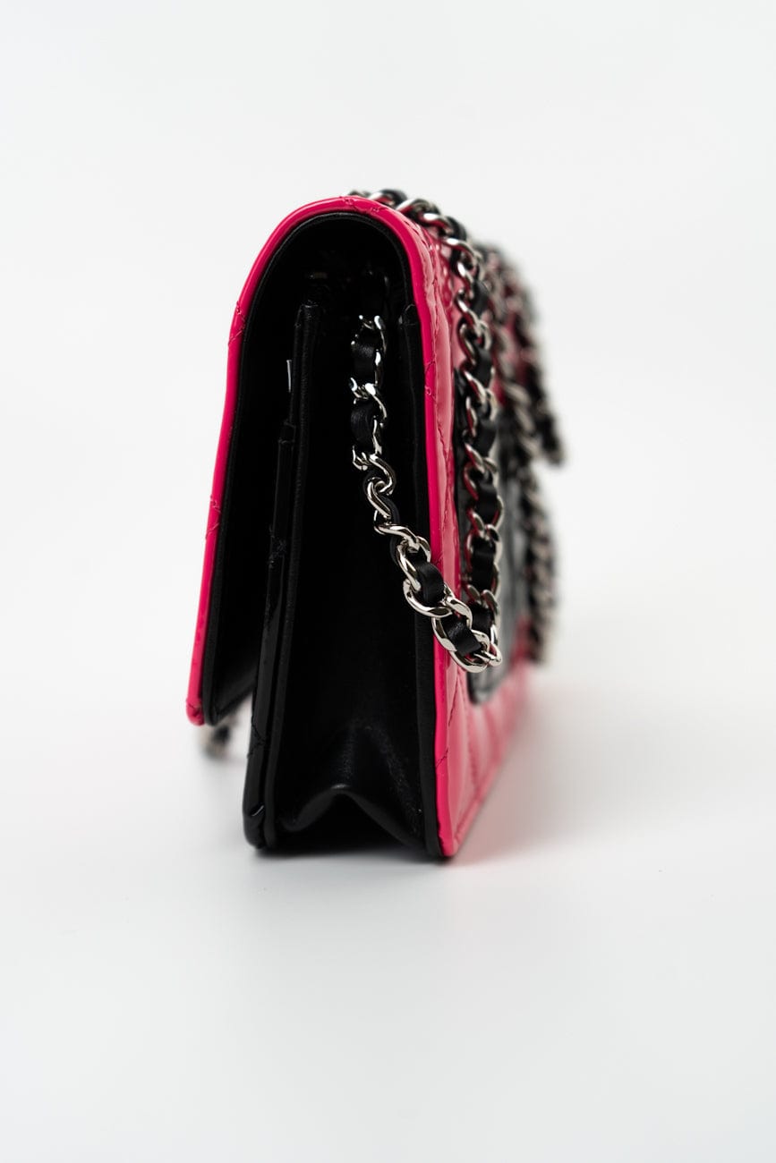 Patent Quilted Pink Black Bi-Color Wallet On Chain WOC