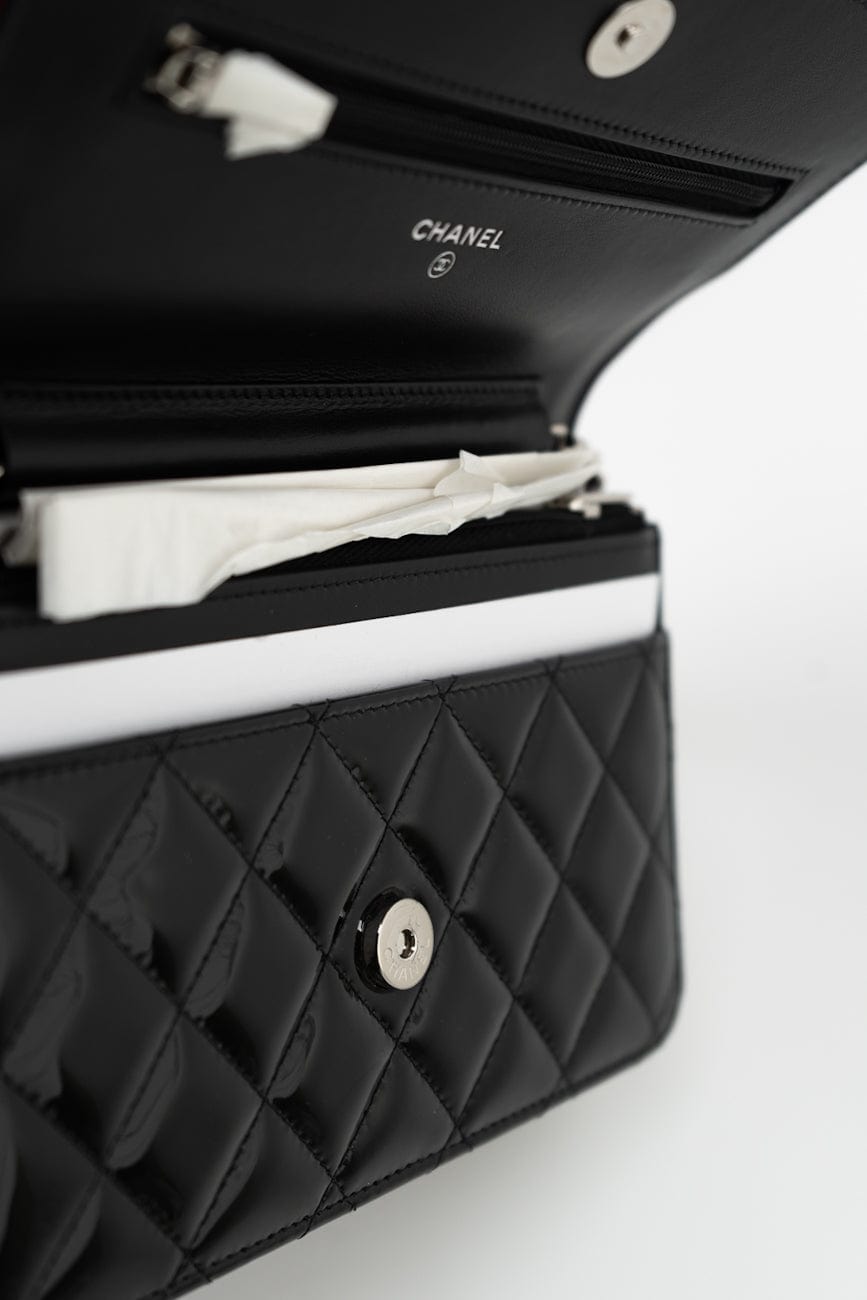 Patent Quilted Pink Black Bi-Color Wallet On Chain WOC