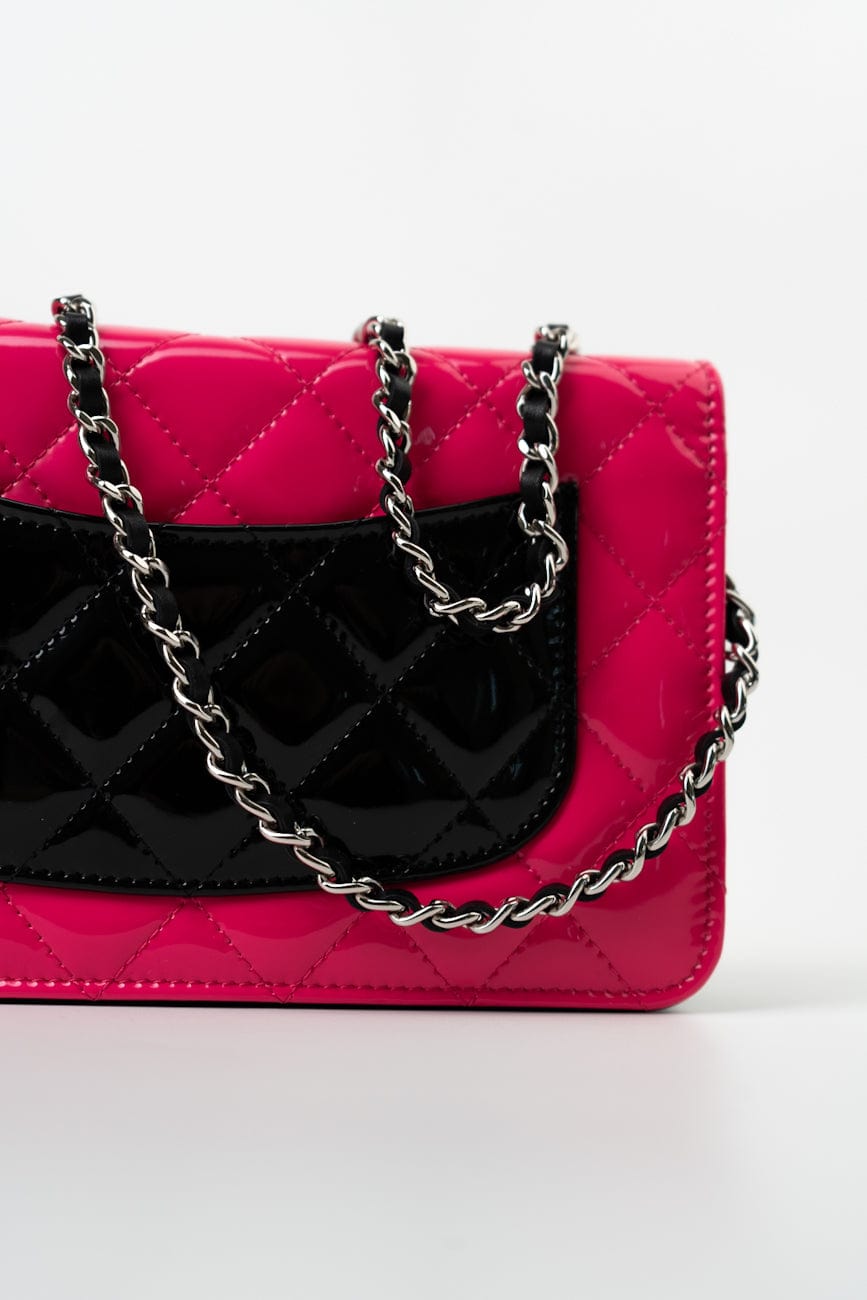 Patent Quilted Pink Black Bi-Color Wallet On Chain WOC
