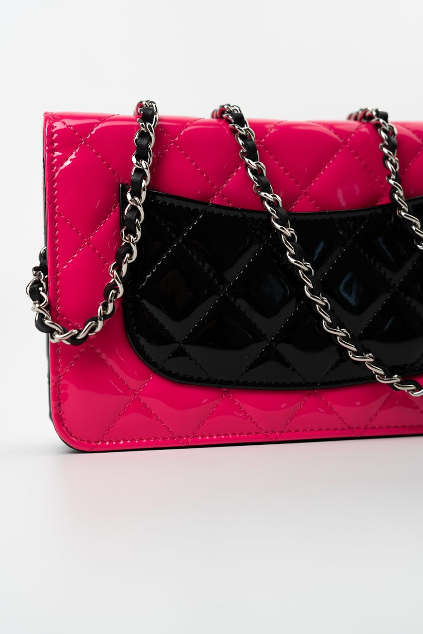 Patent Quilted Pink Black Bi-Color Wallet On Chain WOC