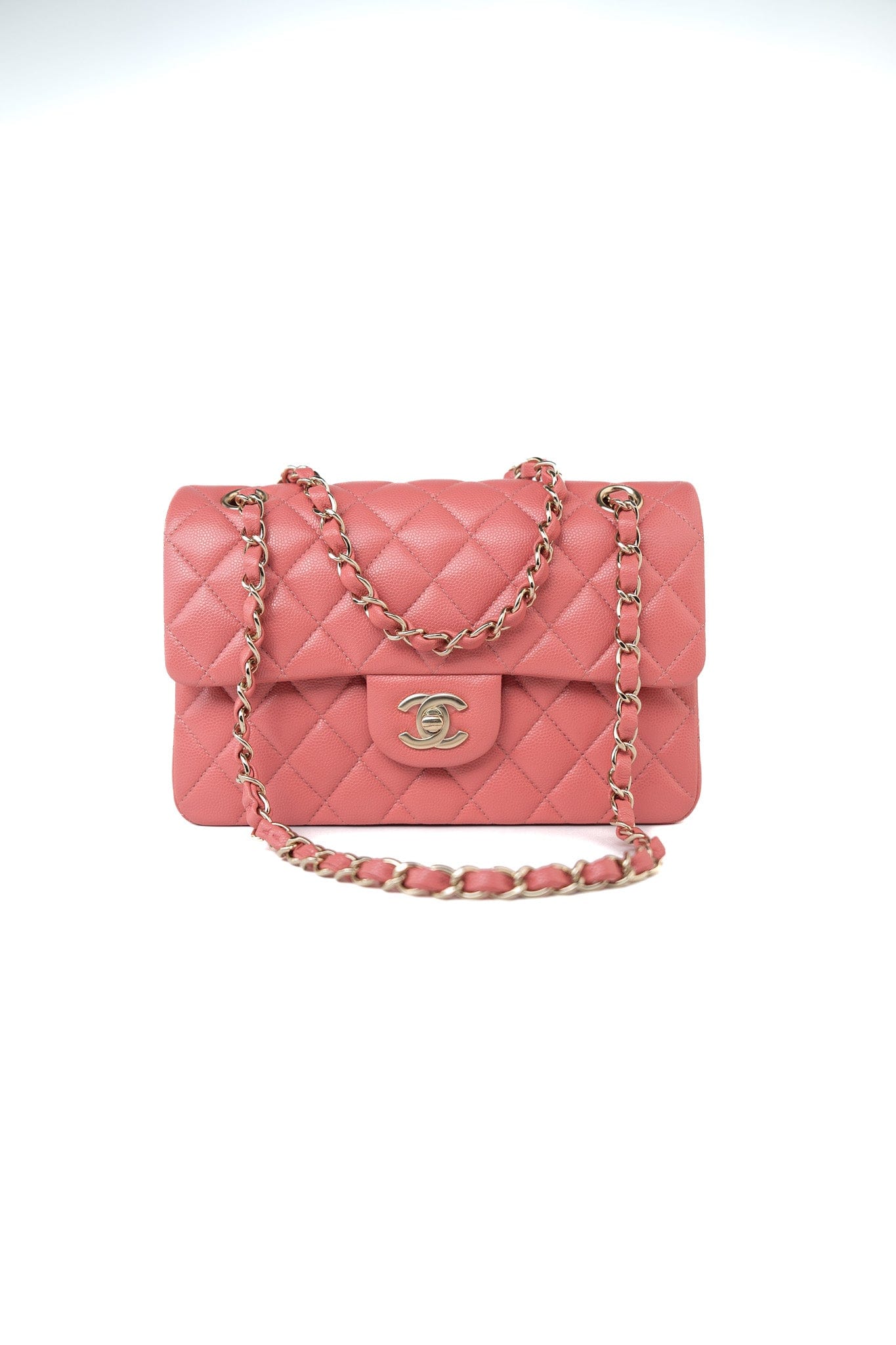 18S Pink Caviar Quilted Classic Flap Small Light Gold Hardware