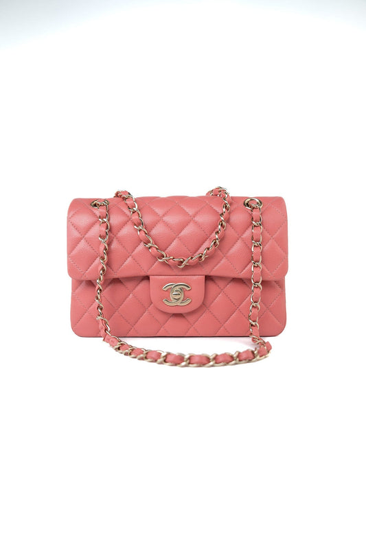 18S Pink Caviar Quilted Classic Flap Small Light Gold Hardware