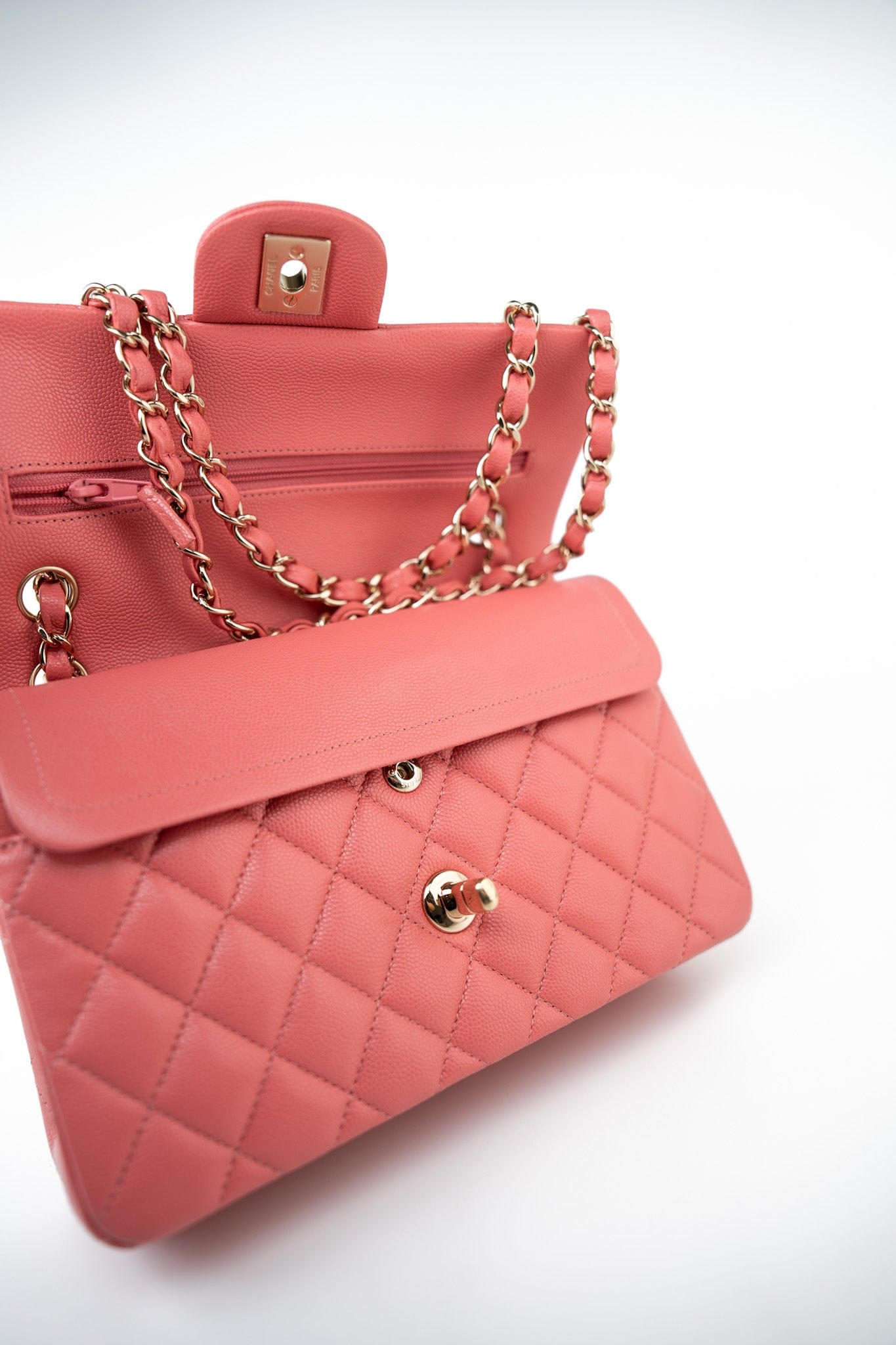 18S Pink Caviar Quilted Classic Flap Small Light Gold Hardware
