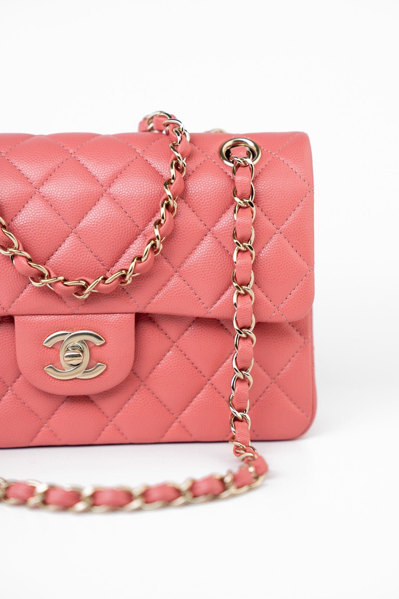 18S Pink Caviar Quilted Classic Flap Small Light Gold Hardware