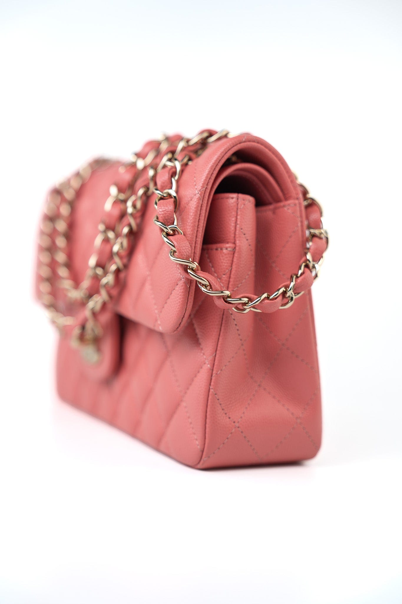 18S Pink Caviar Quilted Classic Flap Small Light Gold Hardware