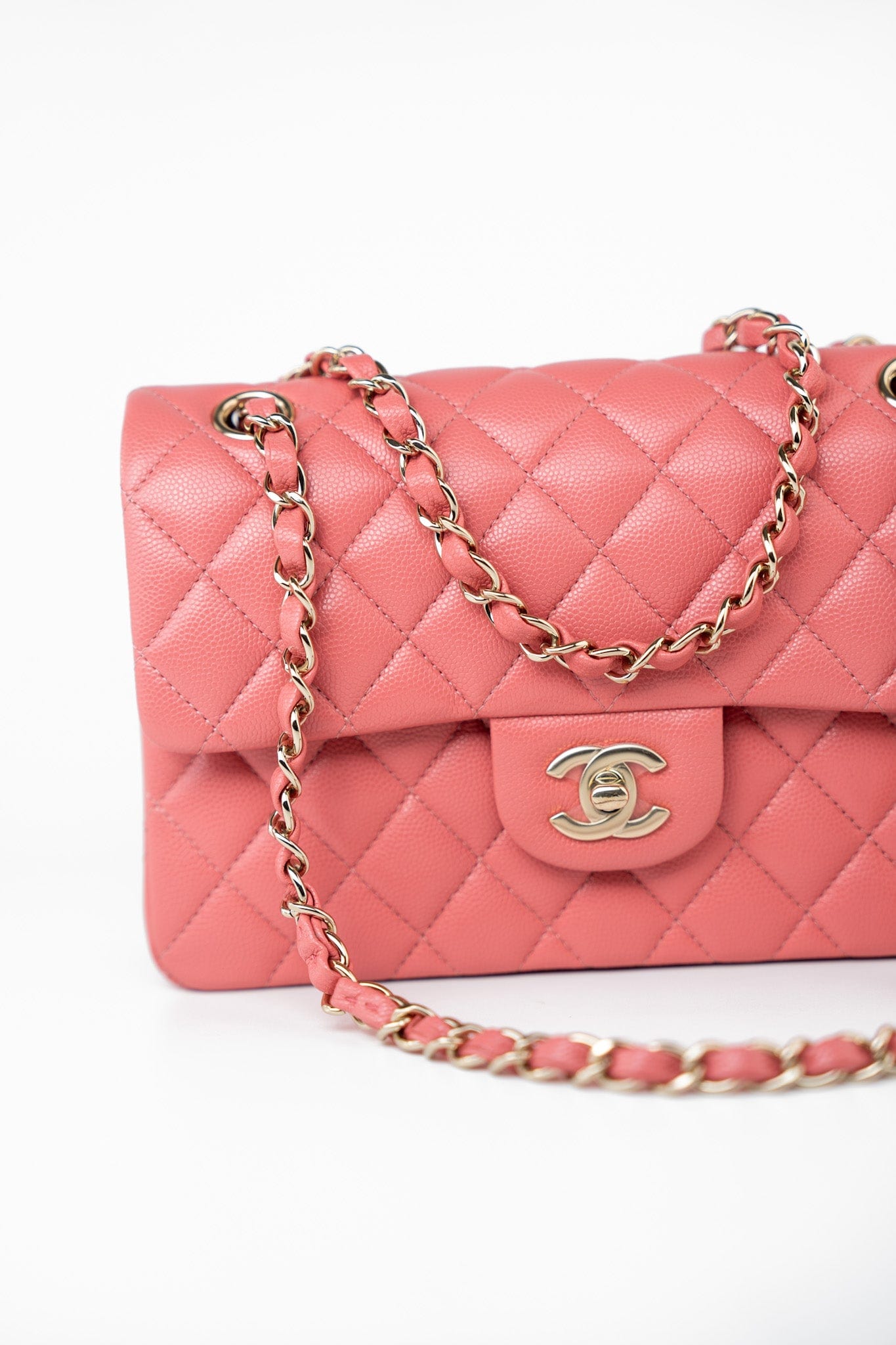 18S Pink Caviar Quilted Classic Flap Small Light Gold Hardware
