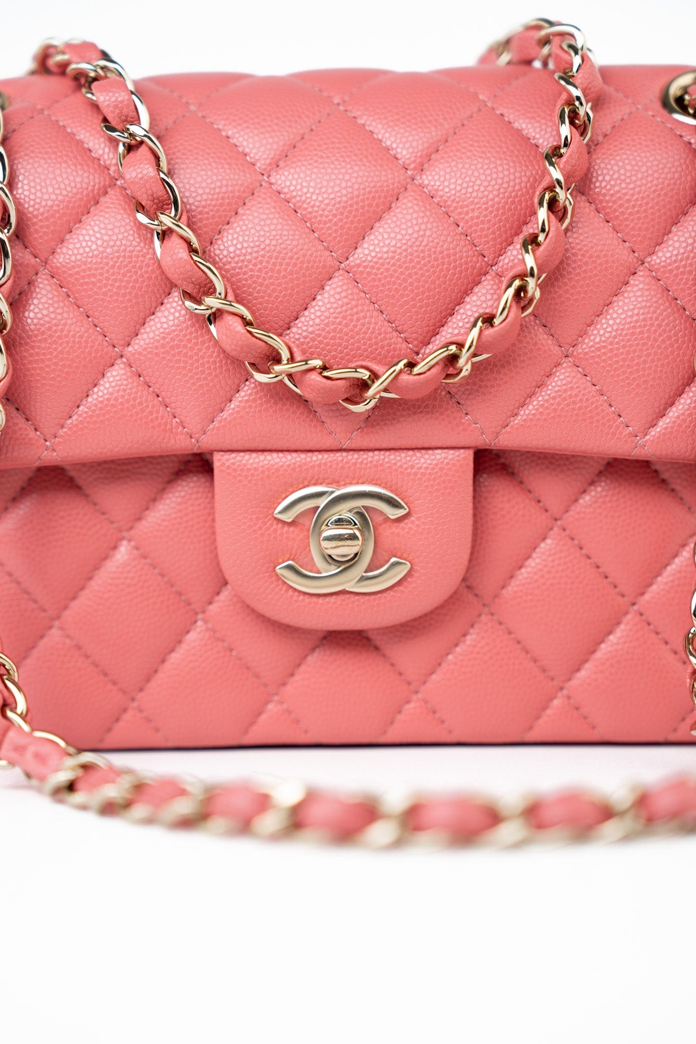18S Pink Caviar Quilted Classic Flap Small Light Gold Hardware