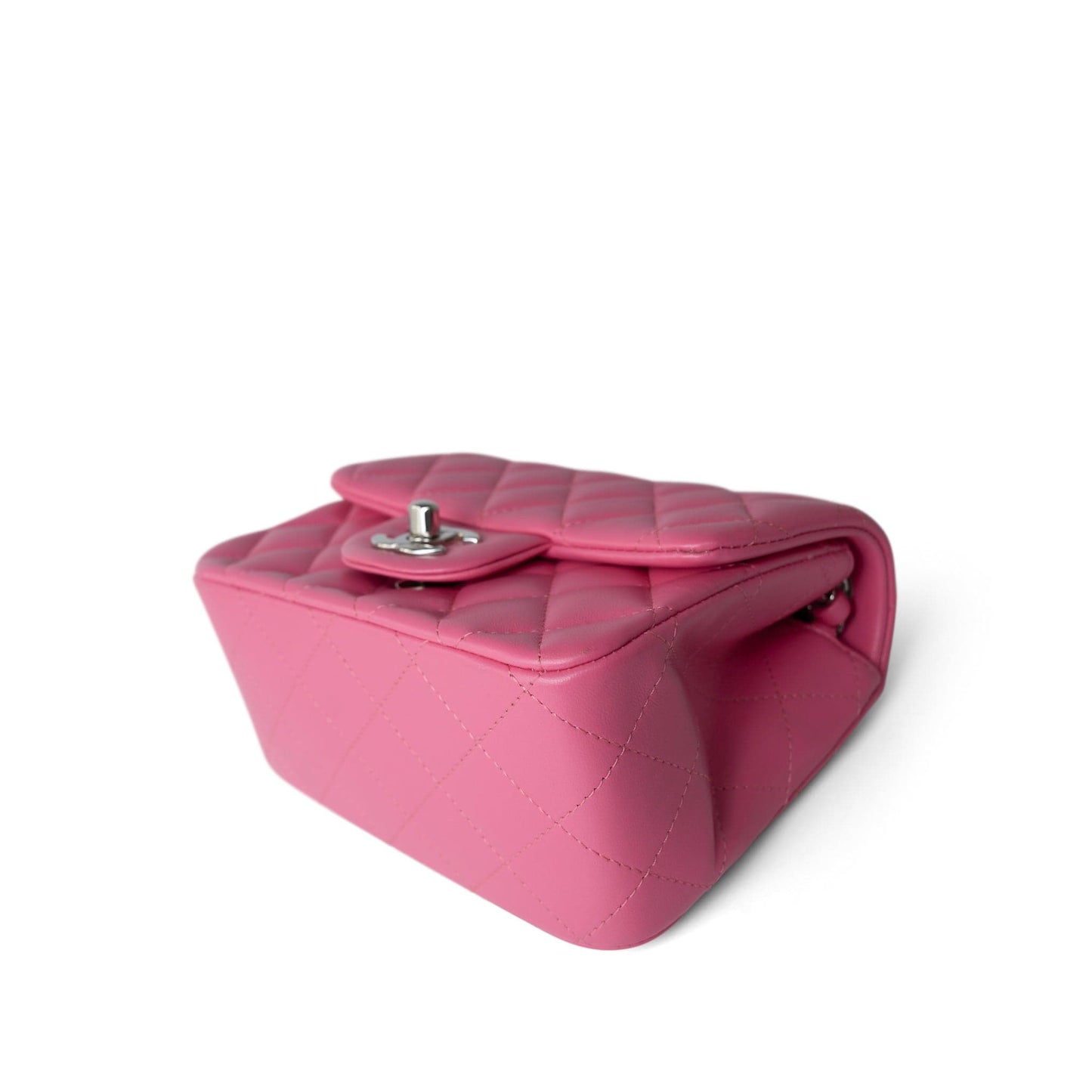 19C Pink Lambskin Quilted Mini Square Flap Silver Hardware
