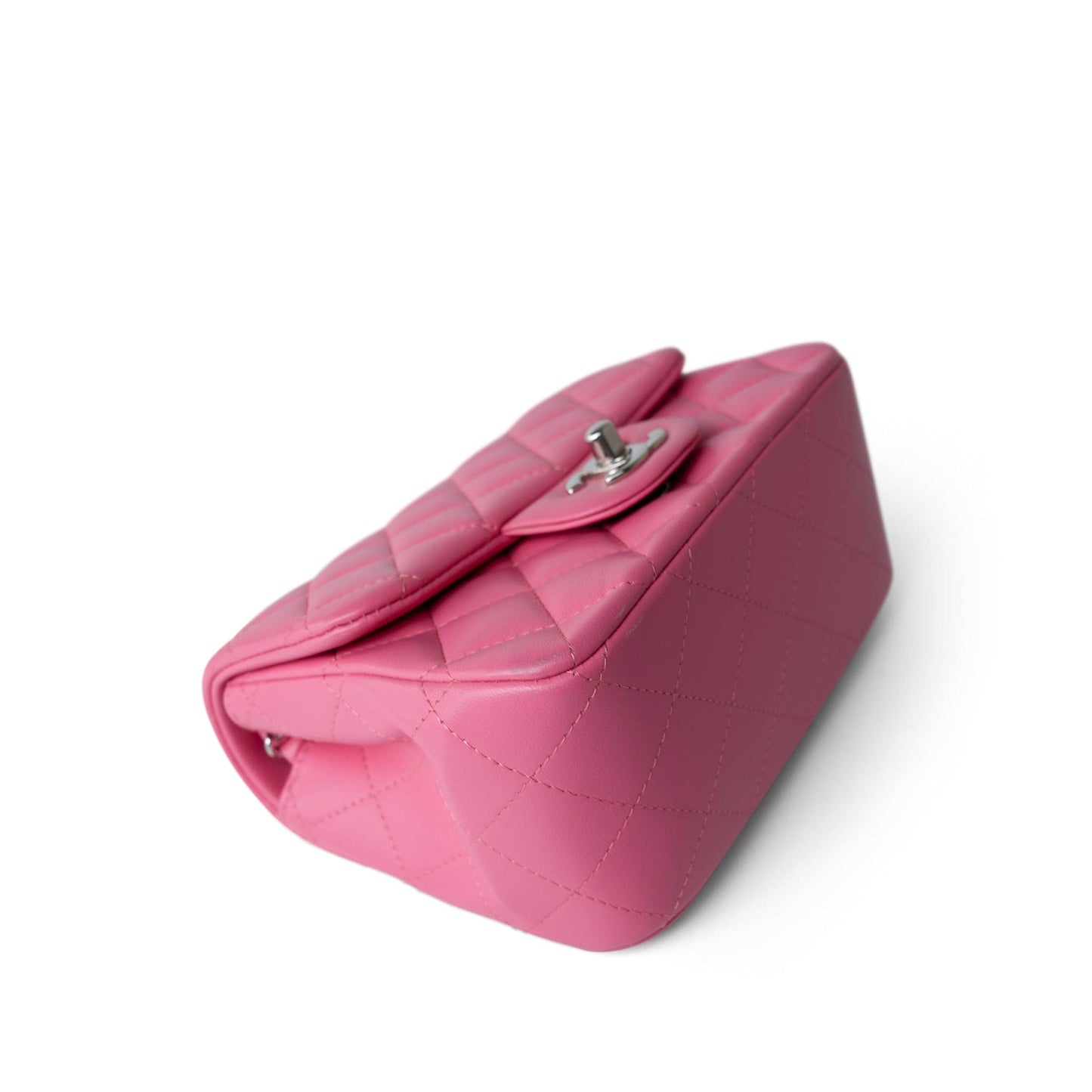19C Pink Lambskin Quilted Mini Square Flap Silver Hardware