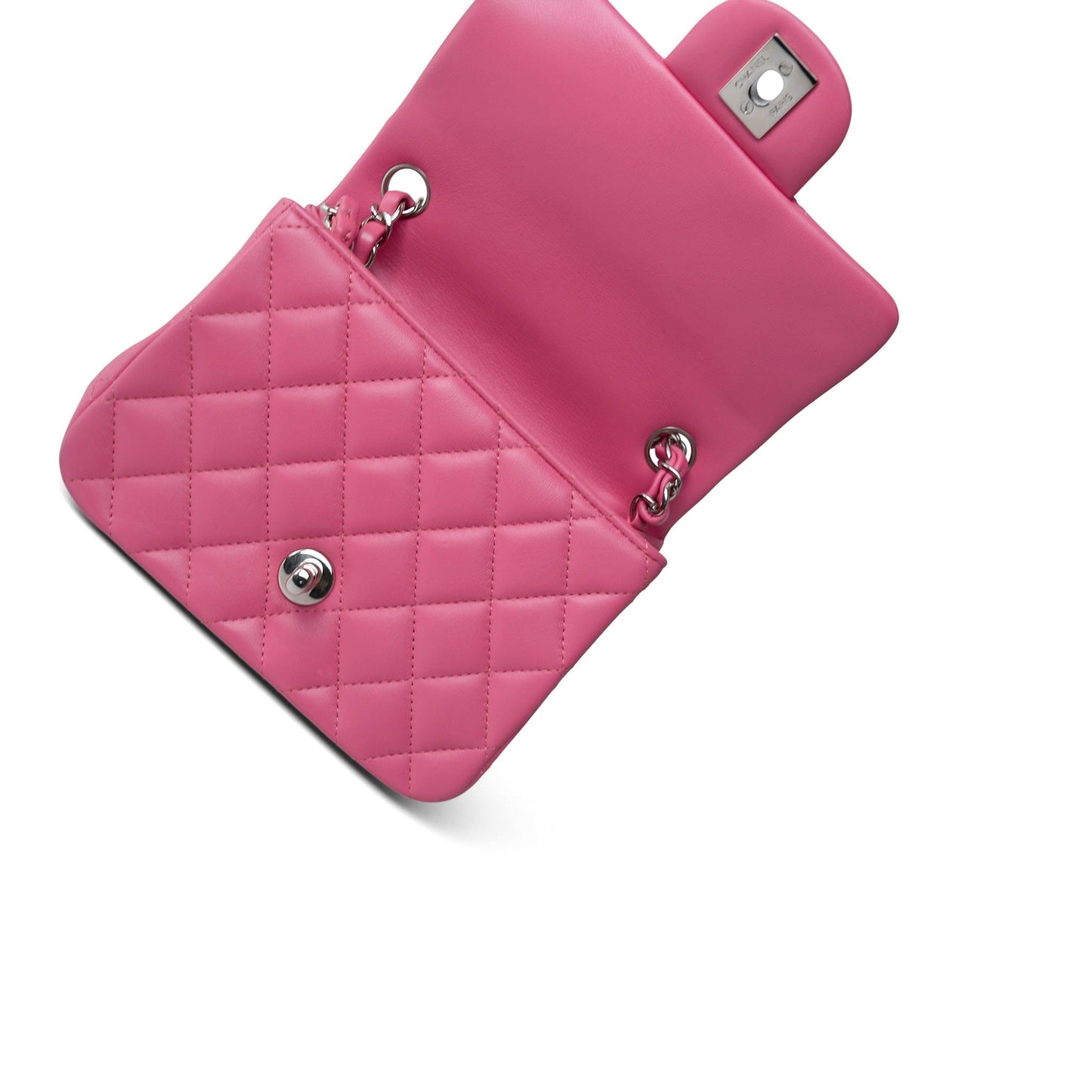 19C Pink Lambskin Quilted Mini Square Flap Silver Hardware