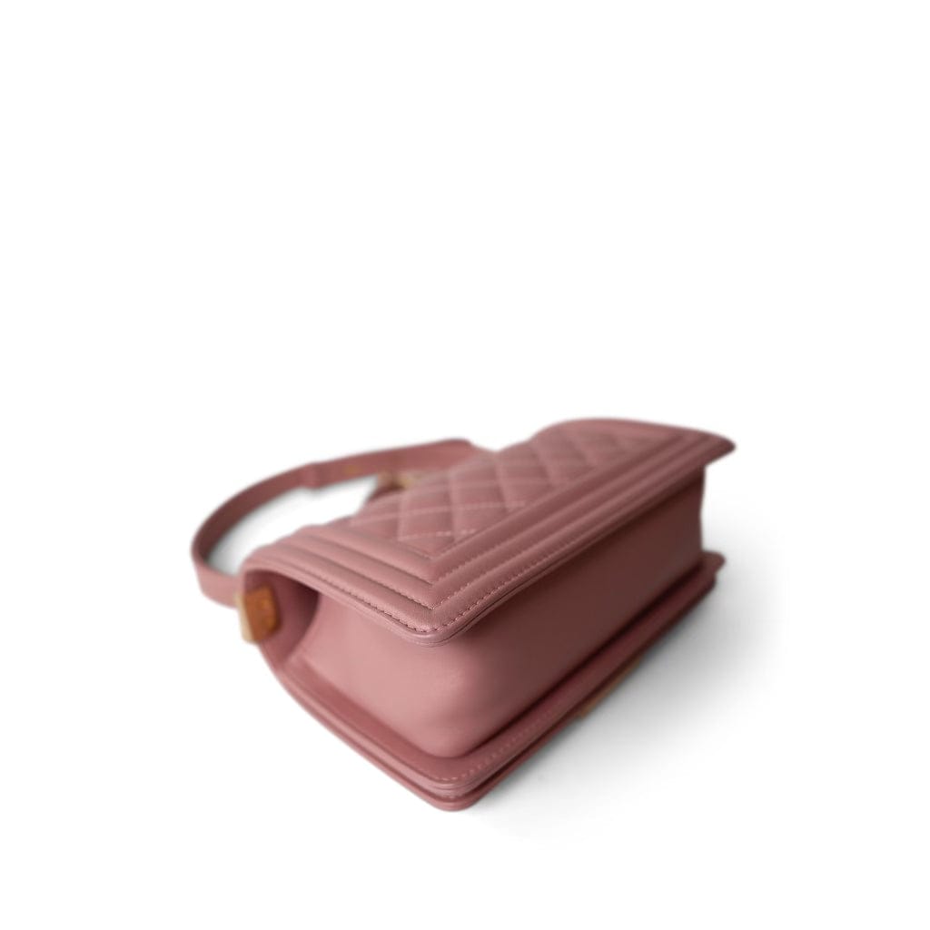 20A Metallic Pink Calfskin Quilted Small Boy Bag Aged Gold Hardware