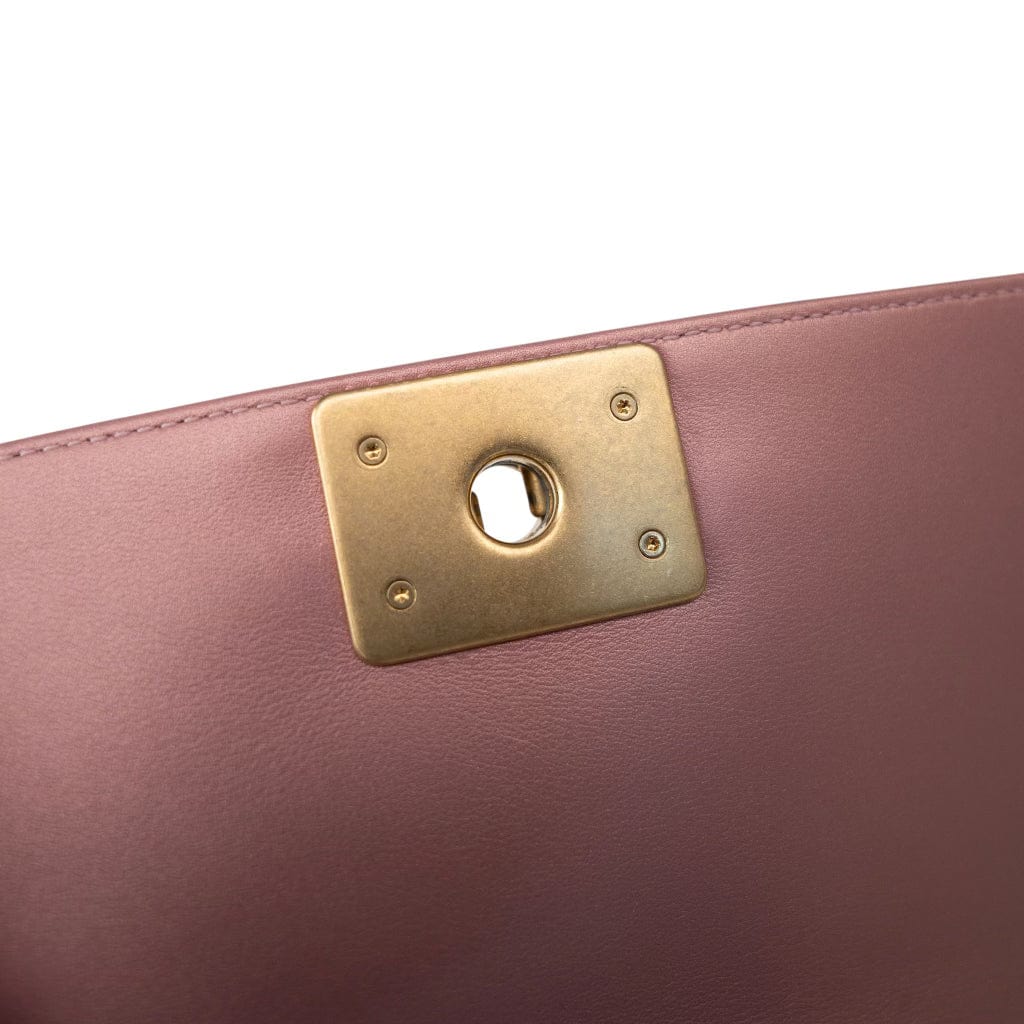 20A Metallic Pink Calfskin Quilted Small Boy Bag Aged Gold Hardware