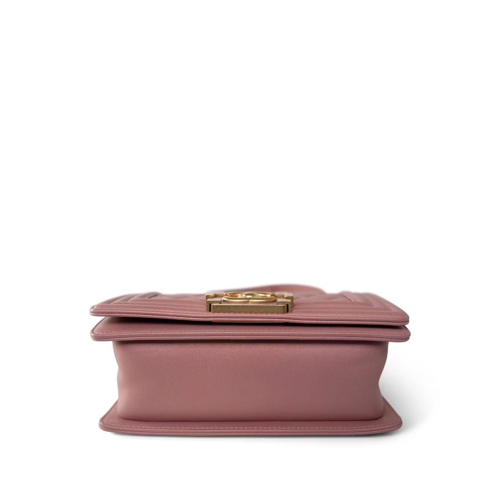 20A Metallic Pink Calfskin Quilted Small Boy Bag Aged Gold Hardware