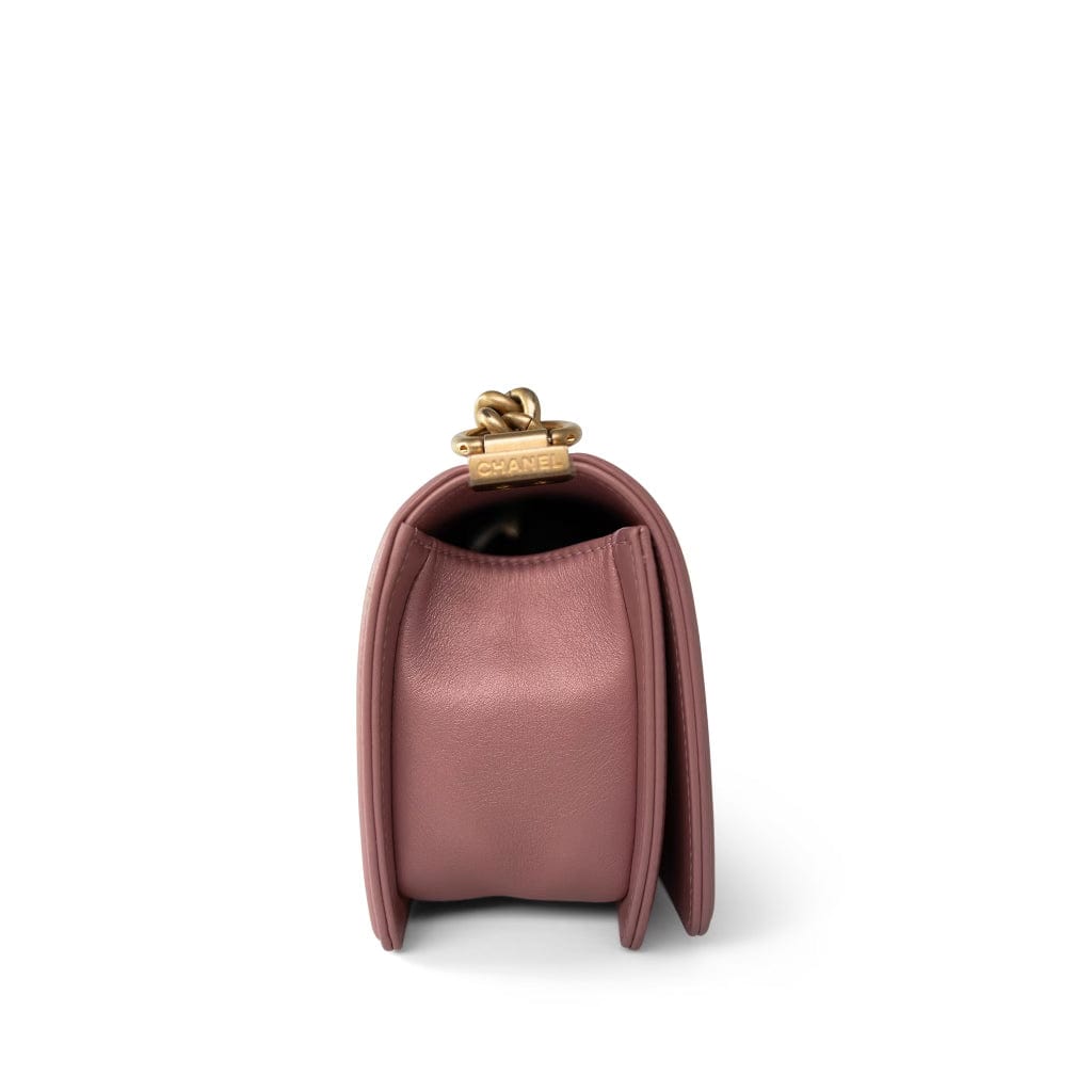 20A Metallic Pink Calfskin Quilted Small Boy Bag Aged Gold Hardware