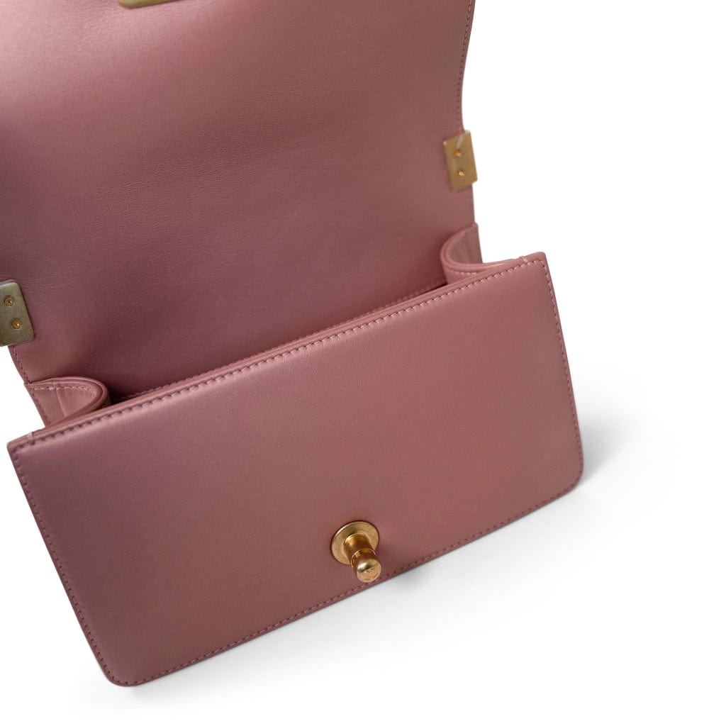 20A Metallic Pink Calfskin Quilted Small Boy Bag Aged Gold Hardware