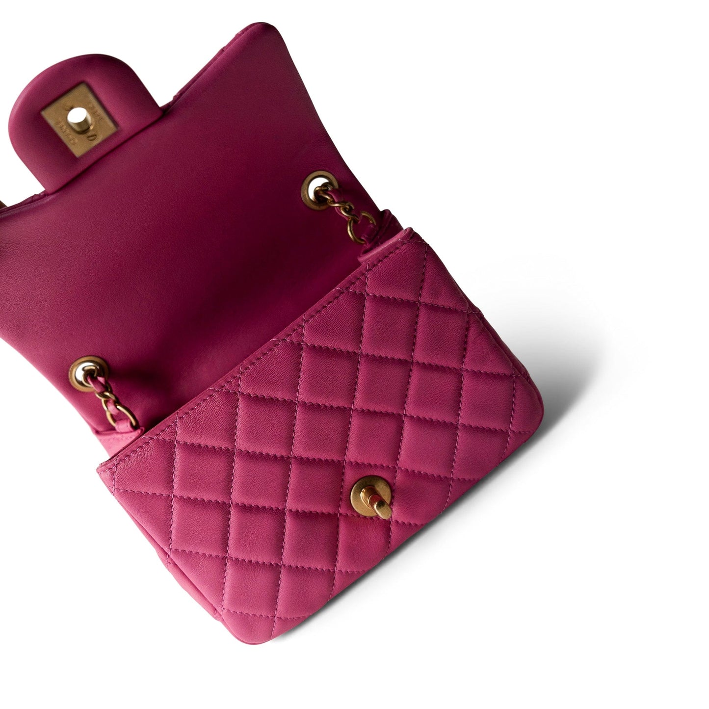 20S Pink Lambskin Quilted Pearl Crush Mini Aged Gold Hardware