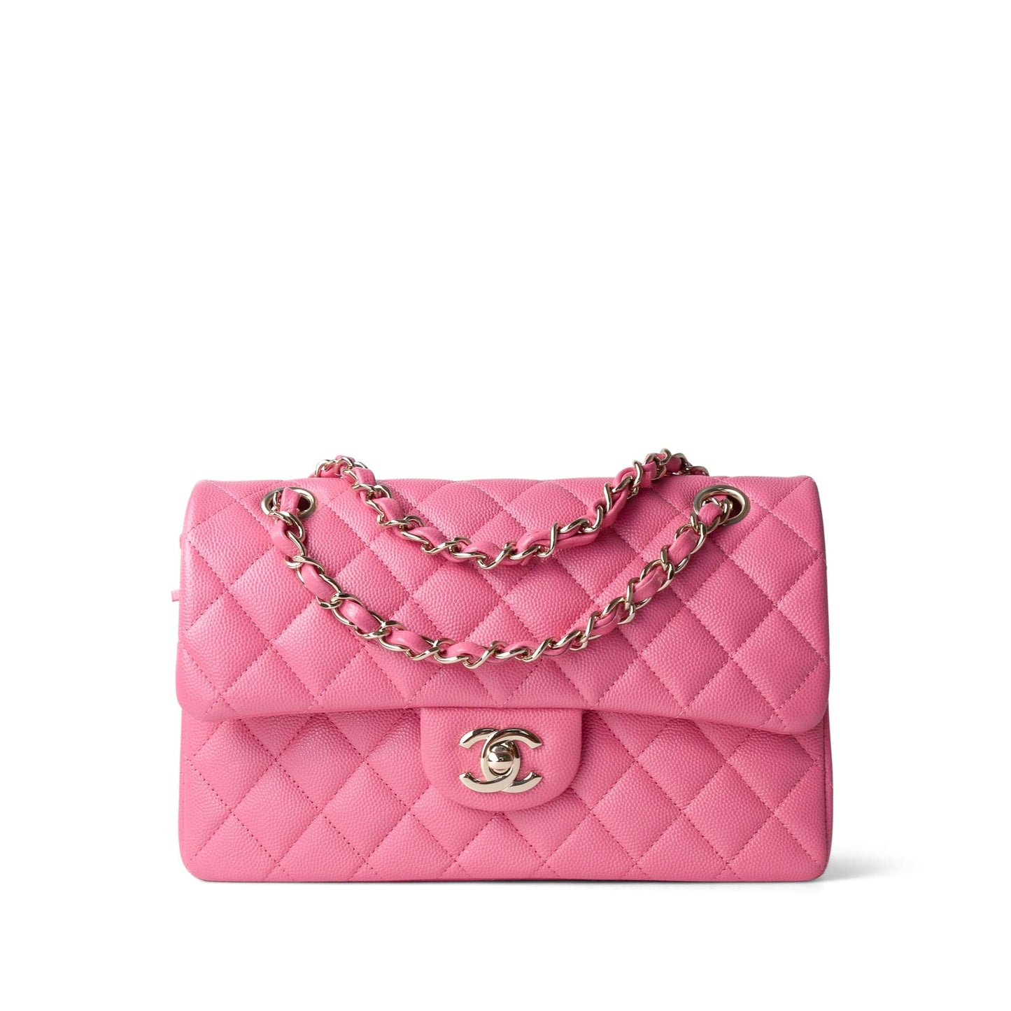 21C Pink Caviar Quilted Small Classic Flap Light Gold Hardware
