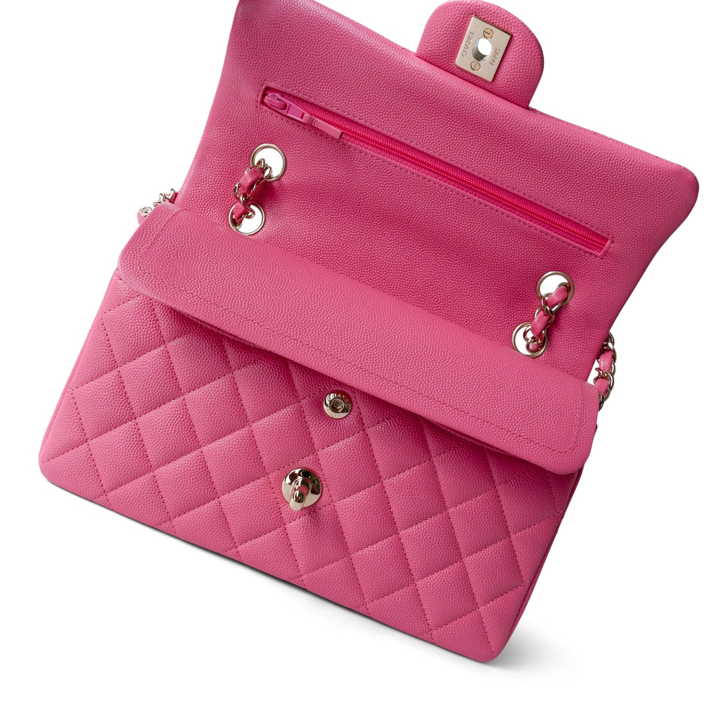 21C Pink Caviar Quilted Small Classic Flap Light Gold Hardware