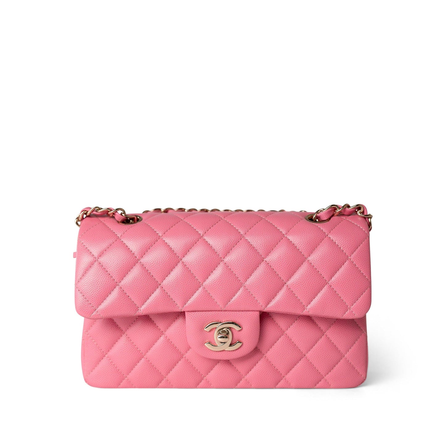 21P Pink Caviar Quilted Classic Flap Small Light Gold Hardware