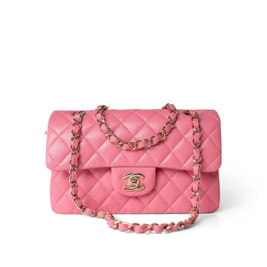 21P Pink Caviar Quilted Classic Flap Small Light Gold Hardware