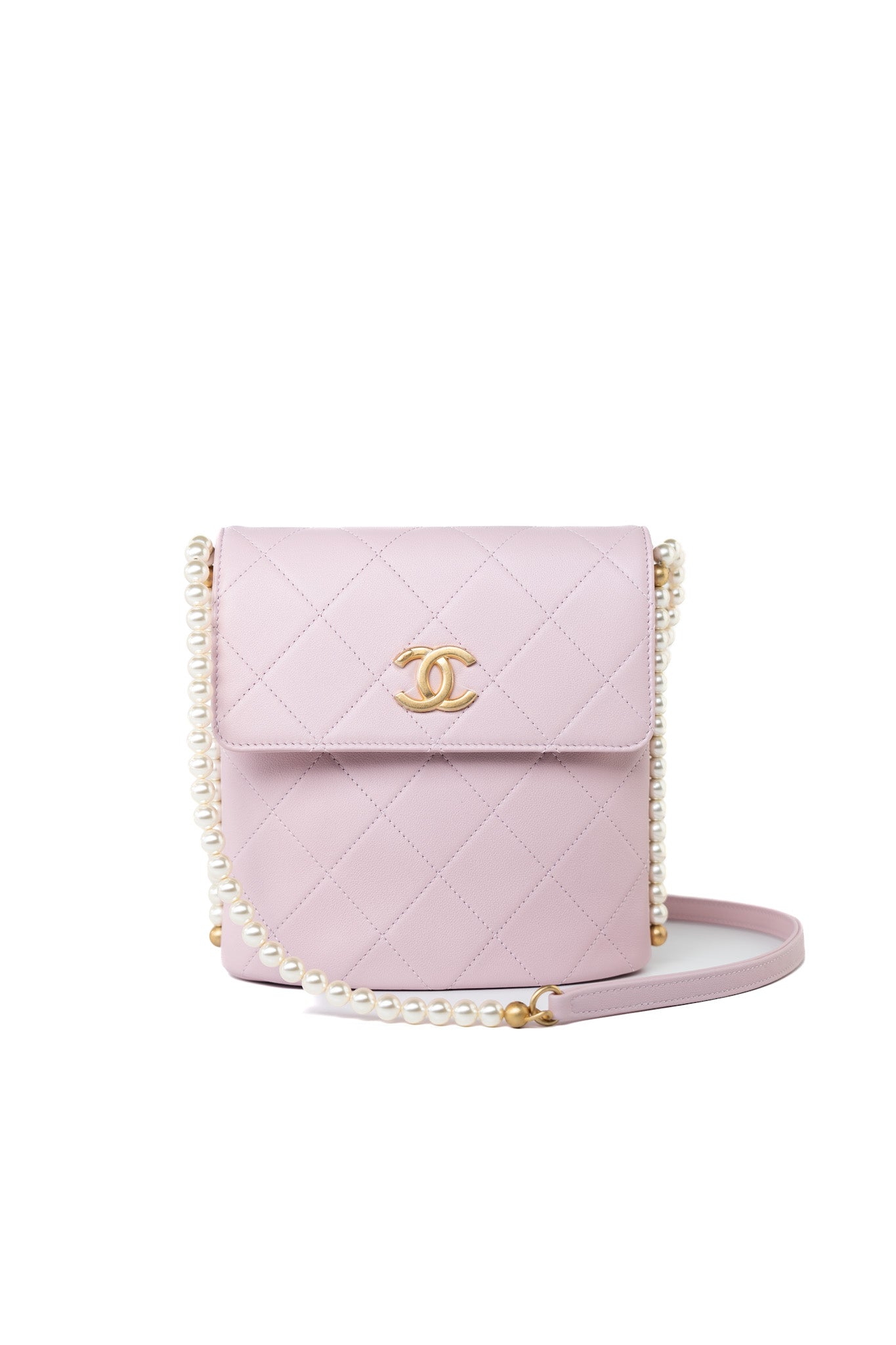 21S Light Pink / Rose Clair Calfskin Quilted All About Pearls Small Hobo Bag