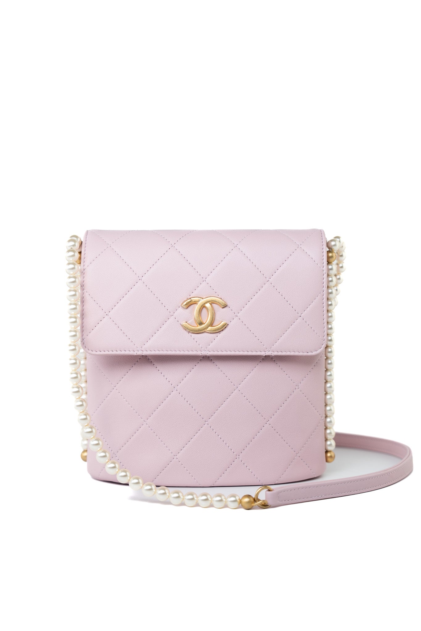 21S Light Pink / Rose Clair Calfskin Quilted All About Pearls Small Hobo Bag