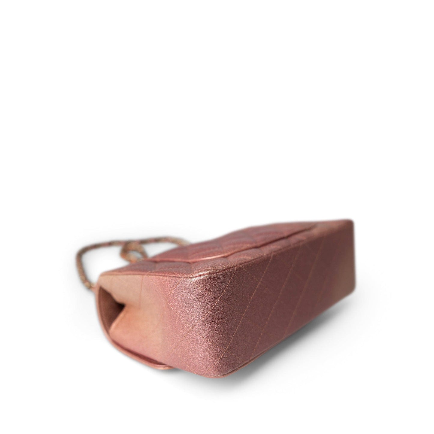 21S Metallic Rose Gold Grained Lambskin Quilted Mini Rectangular Flap