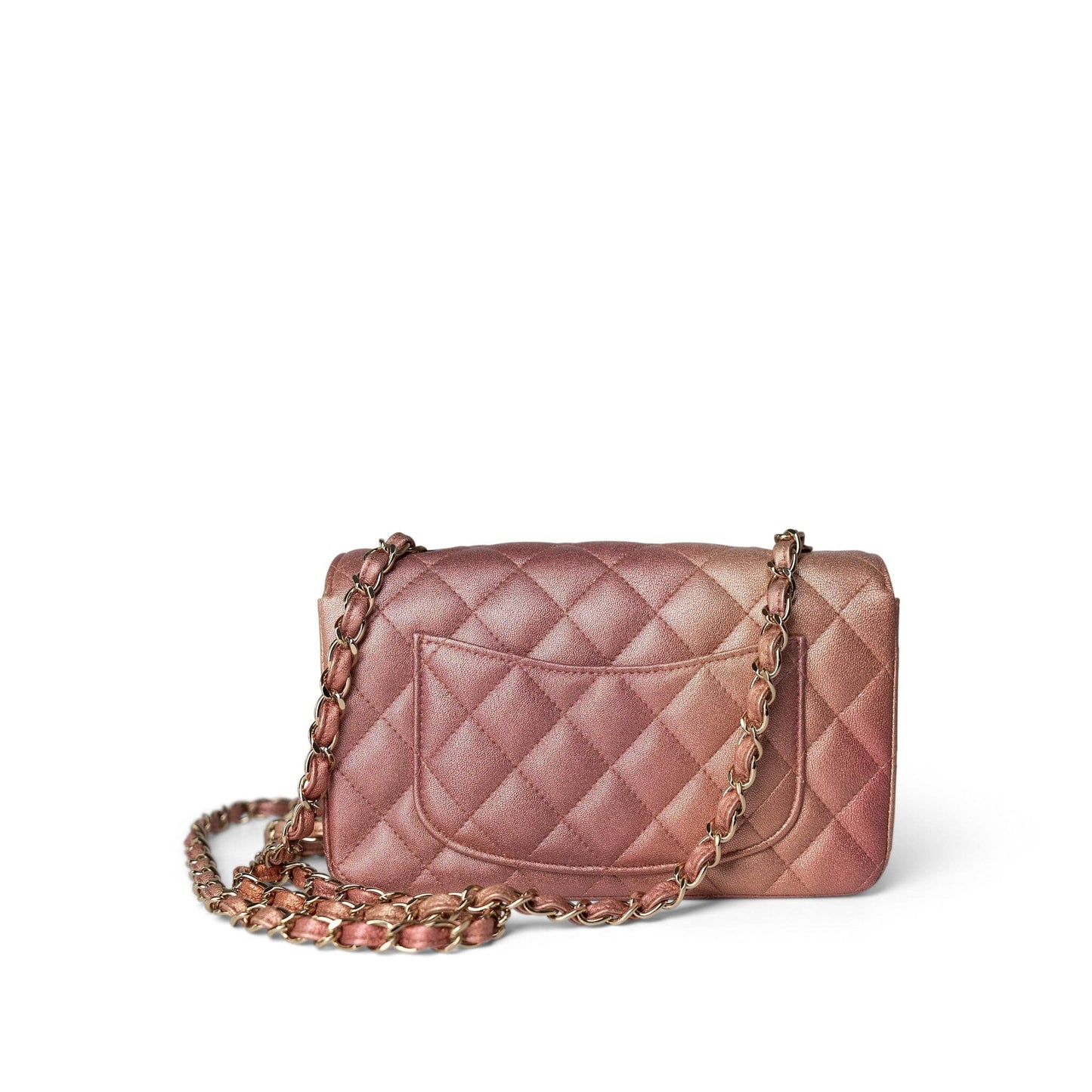 21S Metallic Rose Gold Grained Lambskin Quilted Mini Rectangular Flap