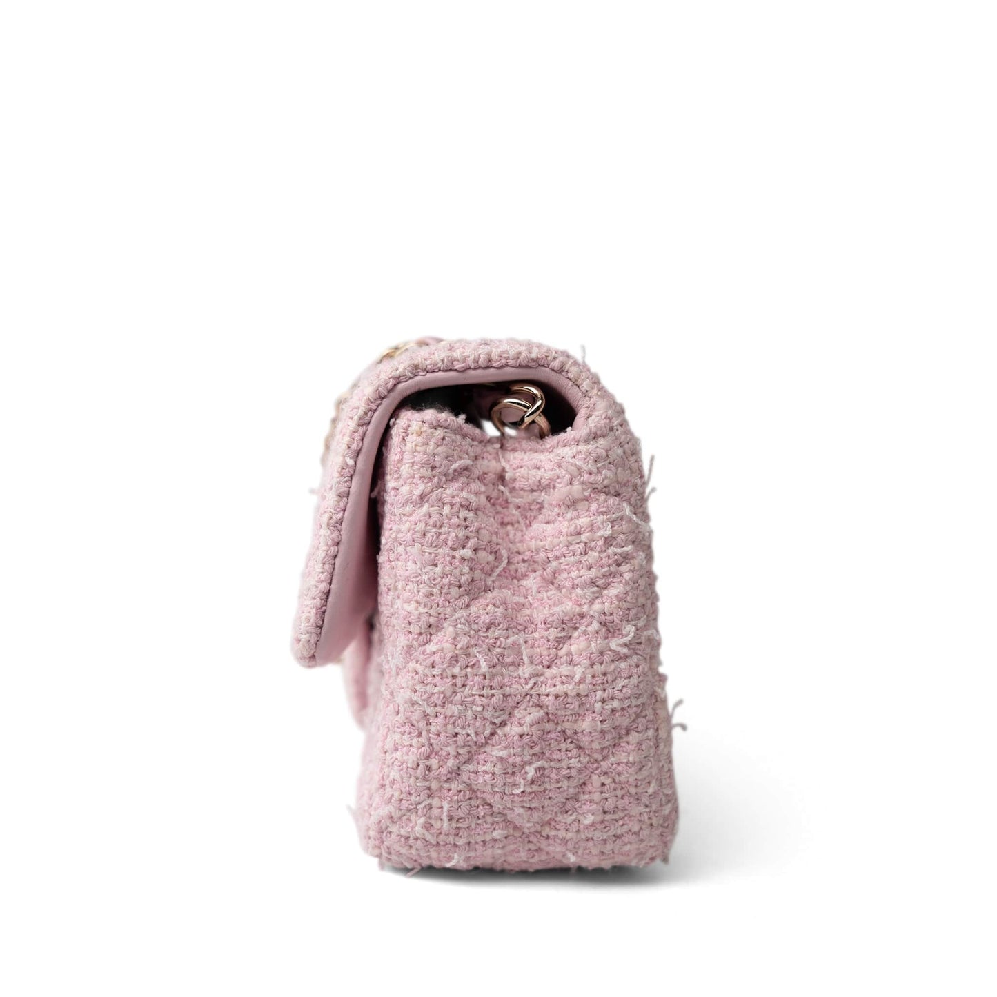 21S Pink White Tweed Quilted Mini Rectangular Flap Light Gold Hardware
