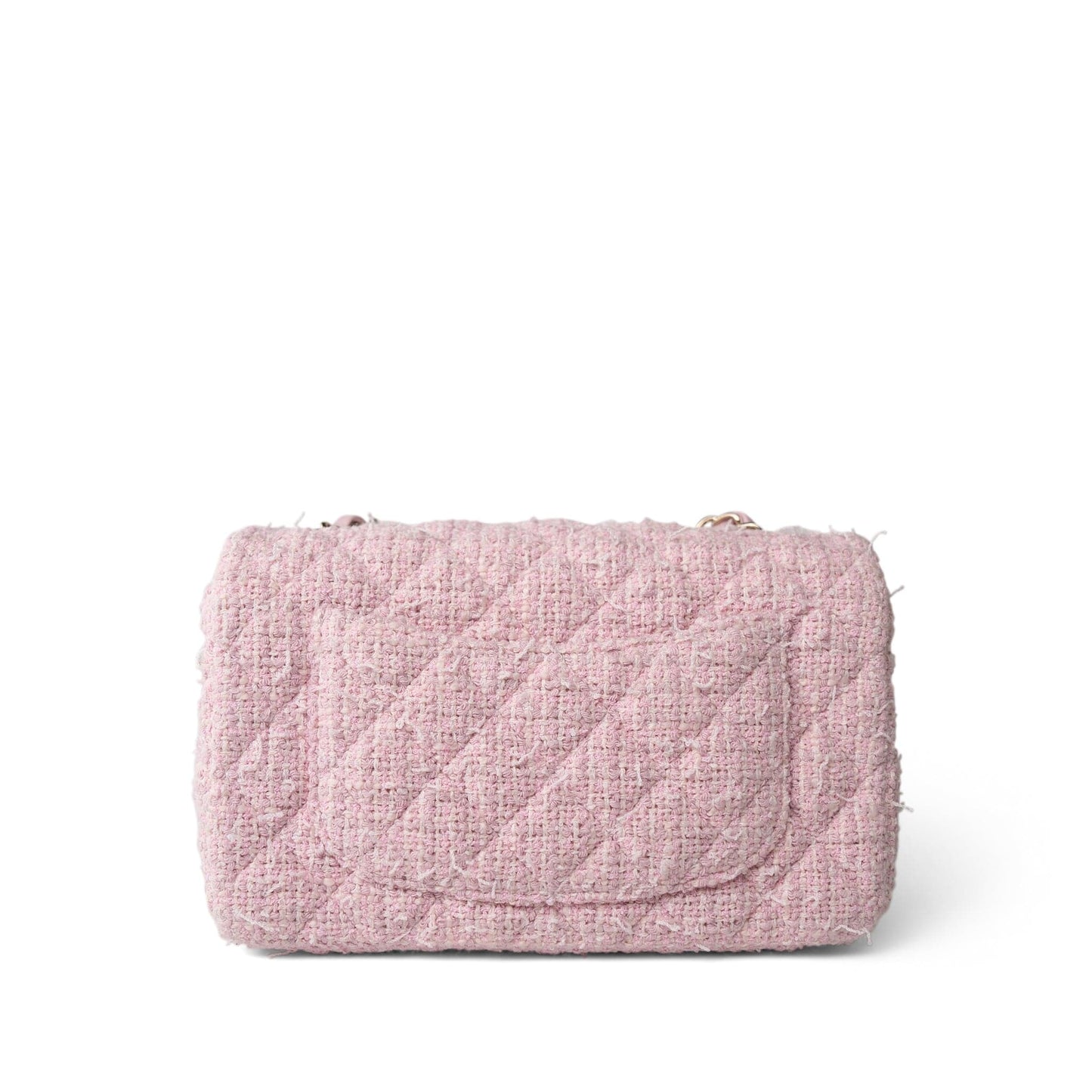 21S Pink White Tweed Quilted Mini Rectangular Flap Light Gold Hardware