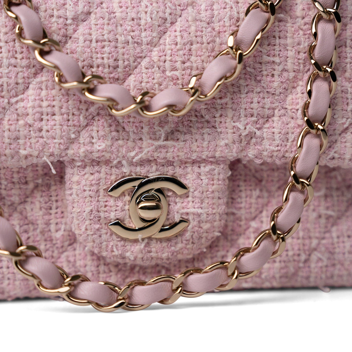 21S Pink White Tweed Quilted Mini Rectangular Flap Light Gold Hardware