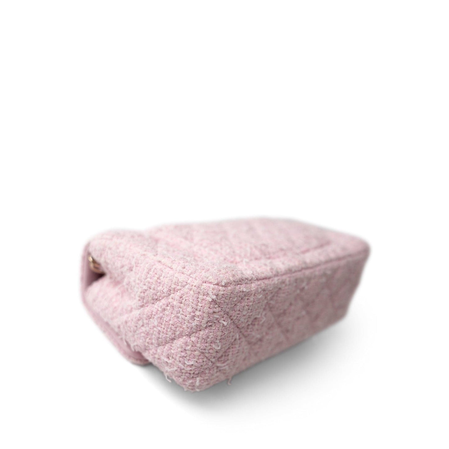 21S Pink White Tweed Quilted Mini Rectangular Flap Light Gold Hardware