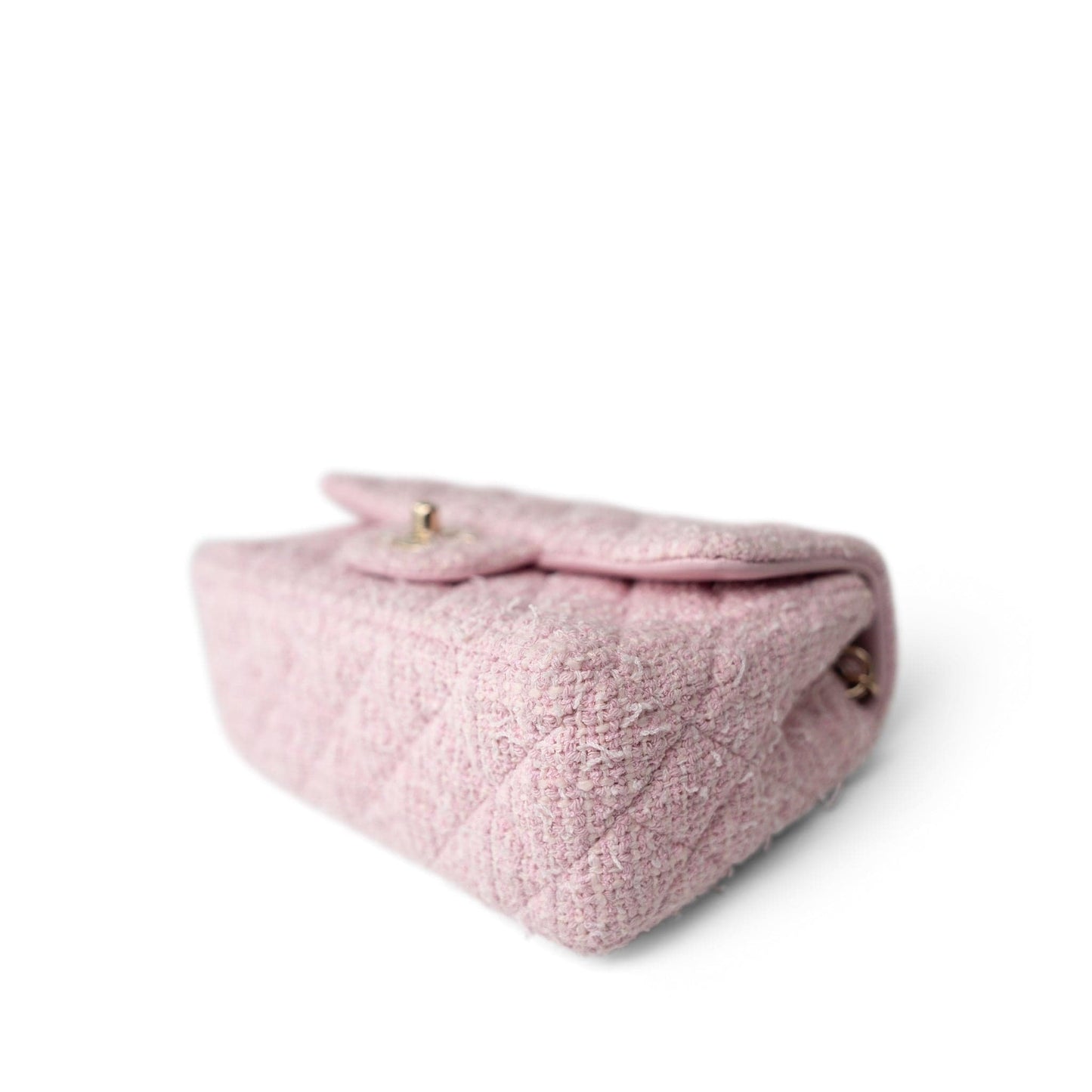 21S Pink White Tweed Quilted Mini Rectangular Flap Light Gold Hardware