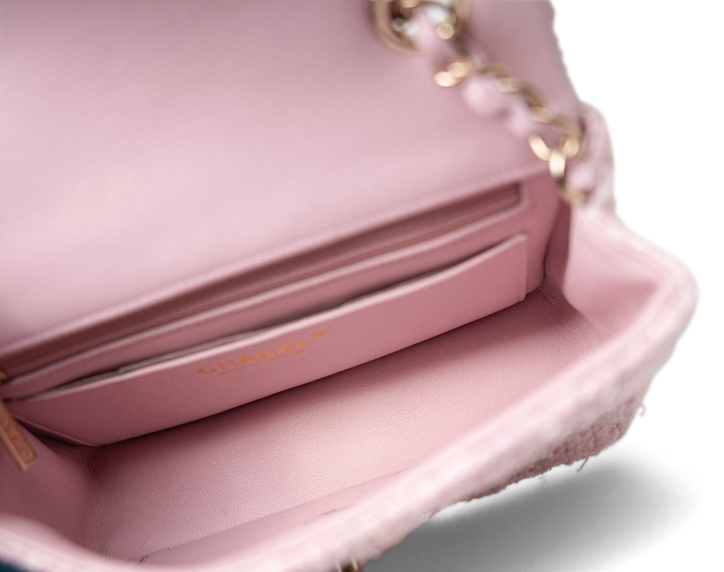 21S Pink White Tweed Quilted Mini Rectangular Flap Light Gold Hardware