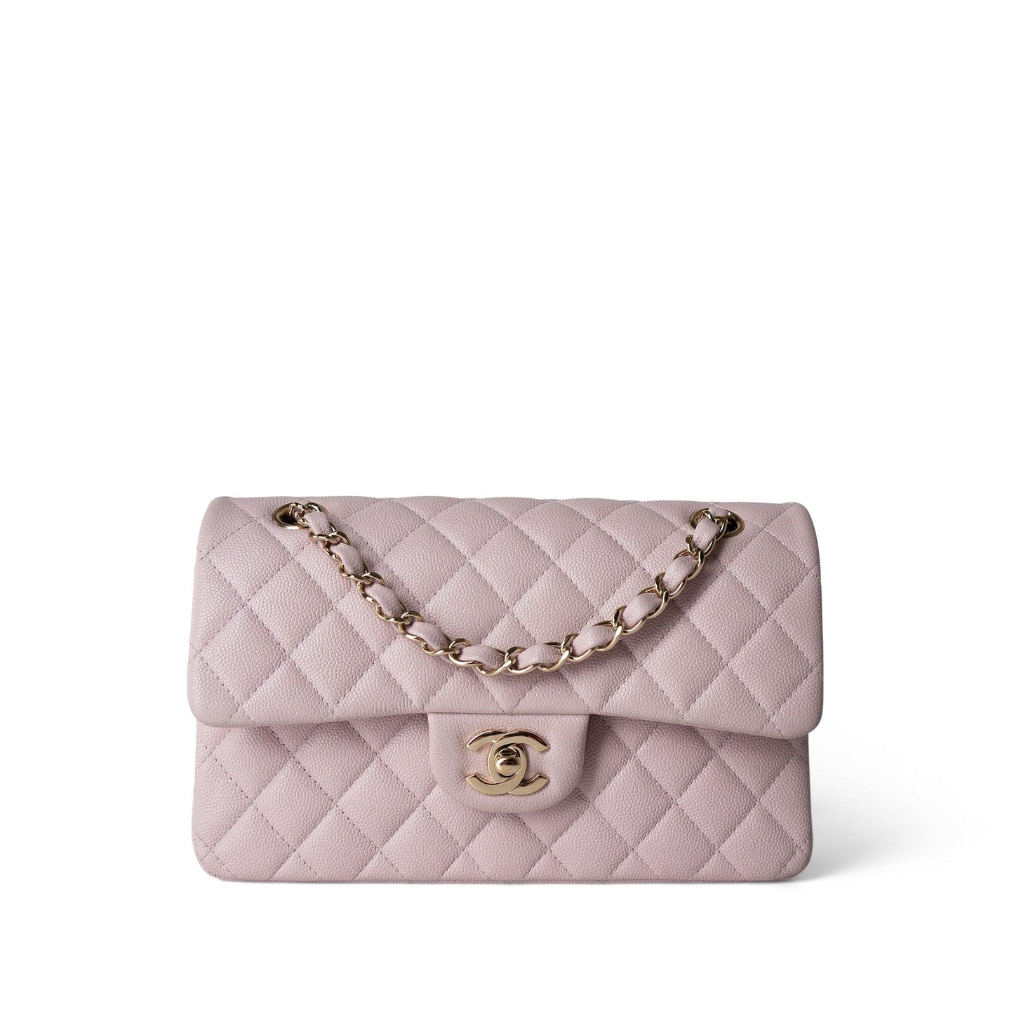 21S Rose Clair Caviar Quilted Classic Flap Small Light Gold Hardware