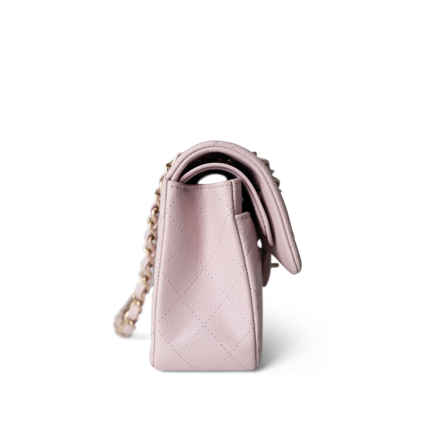 21S Rose Clair Caviar Quilted Classic Flap Small Light Gold Hardware