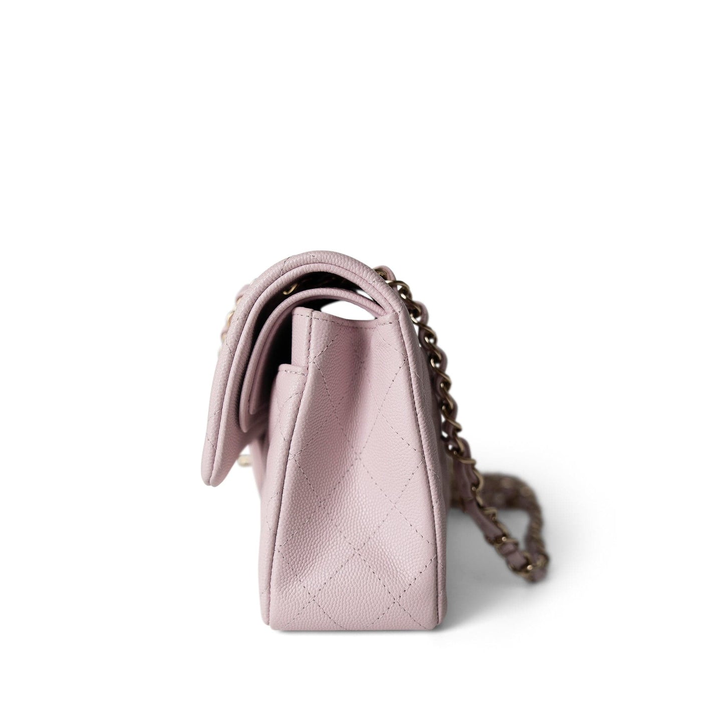 21S Rose Clair Caviar Quilted Classic Flap Small Light Gold Hardware