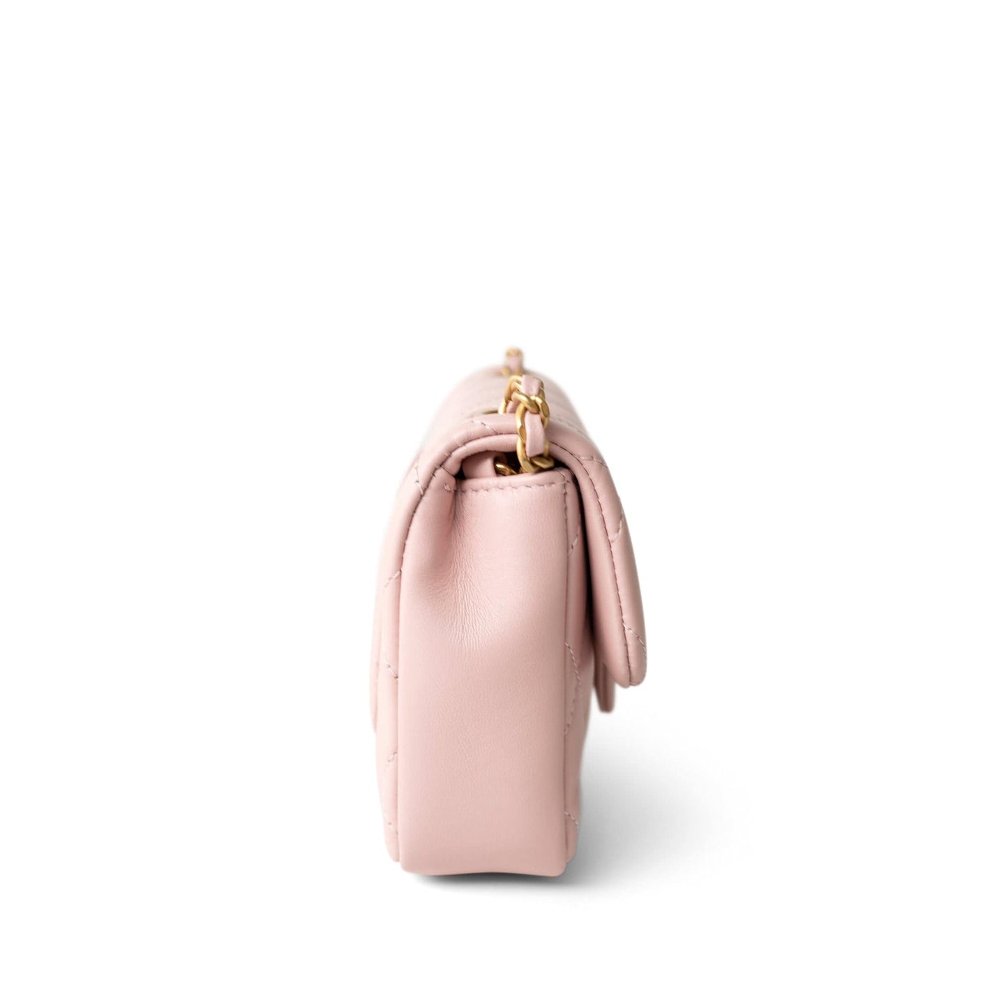 22B Light Pink Lambskin Quilted Mini Heart Charms Flap Antique Gold Hardware