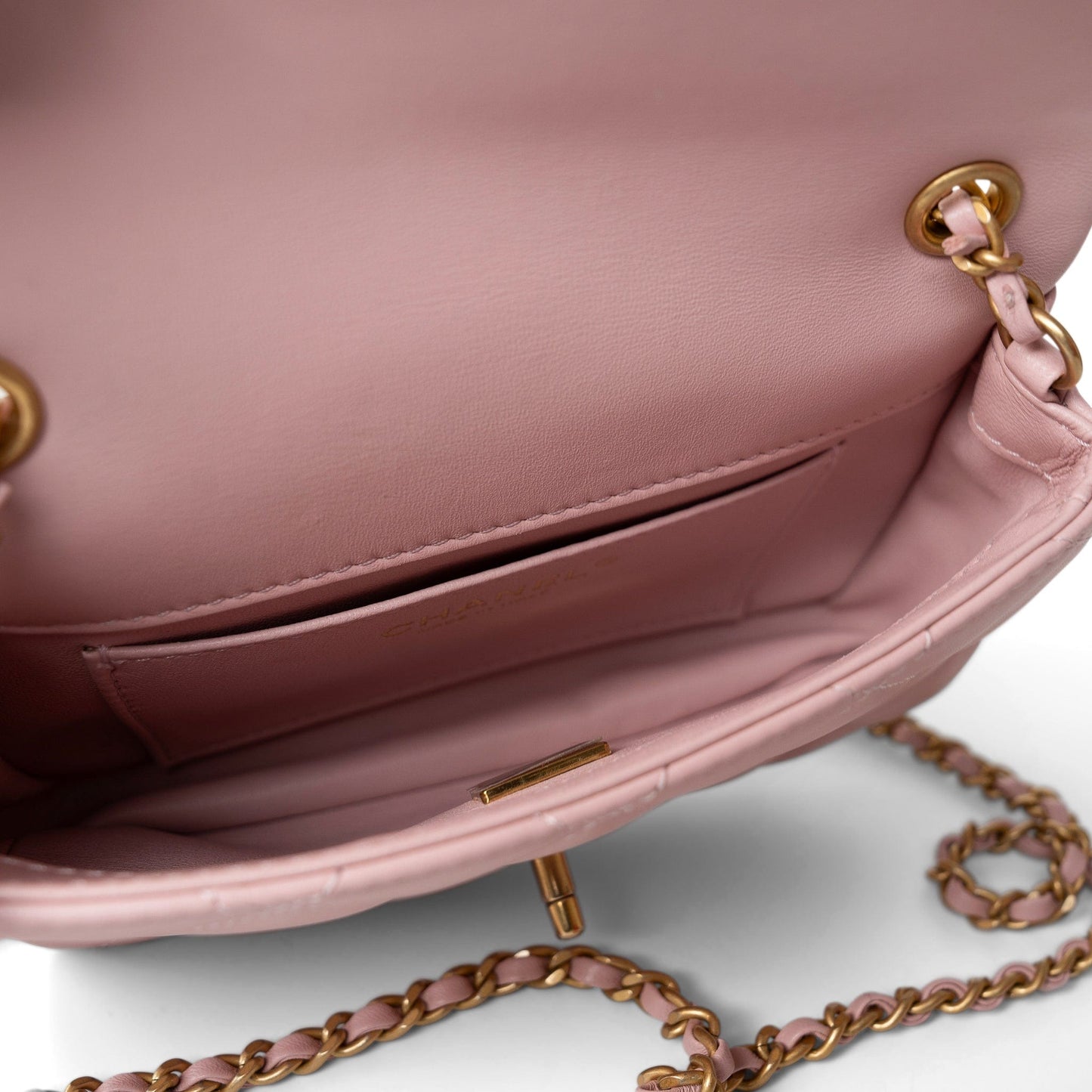 22B Light Pink Lambskin Quilted Mini Heart Charms Flap Antique Gold Hardware