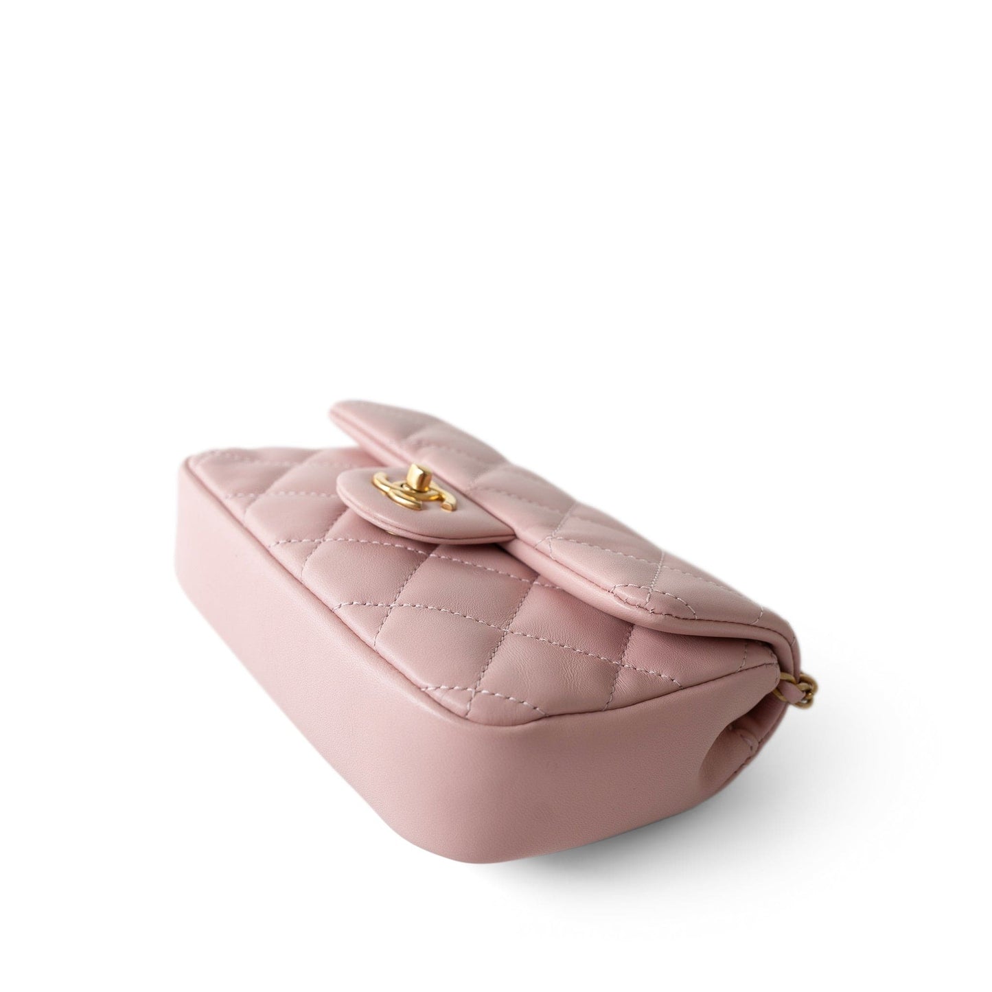 22B Light Pink Lambskin Quilted Mini Heart Charms Flap Antique Gold Hardware